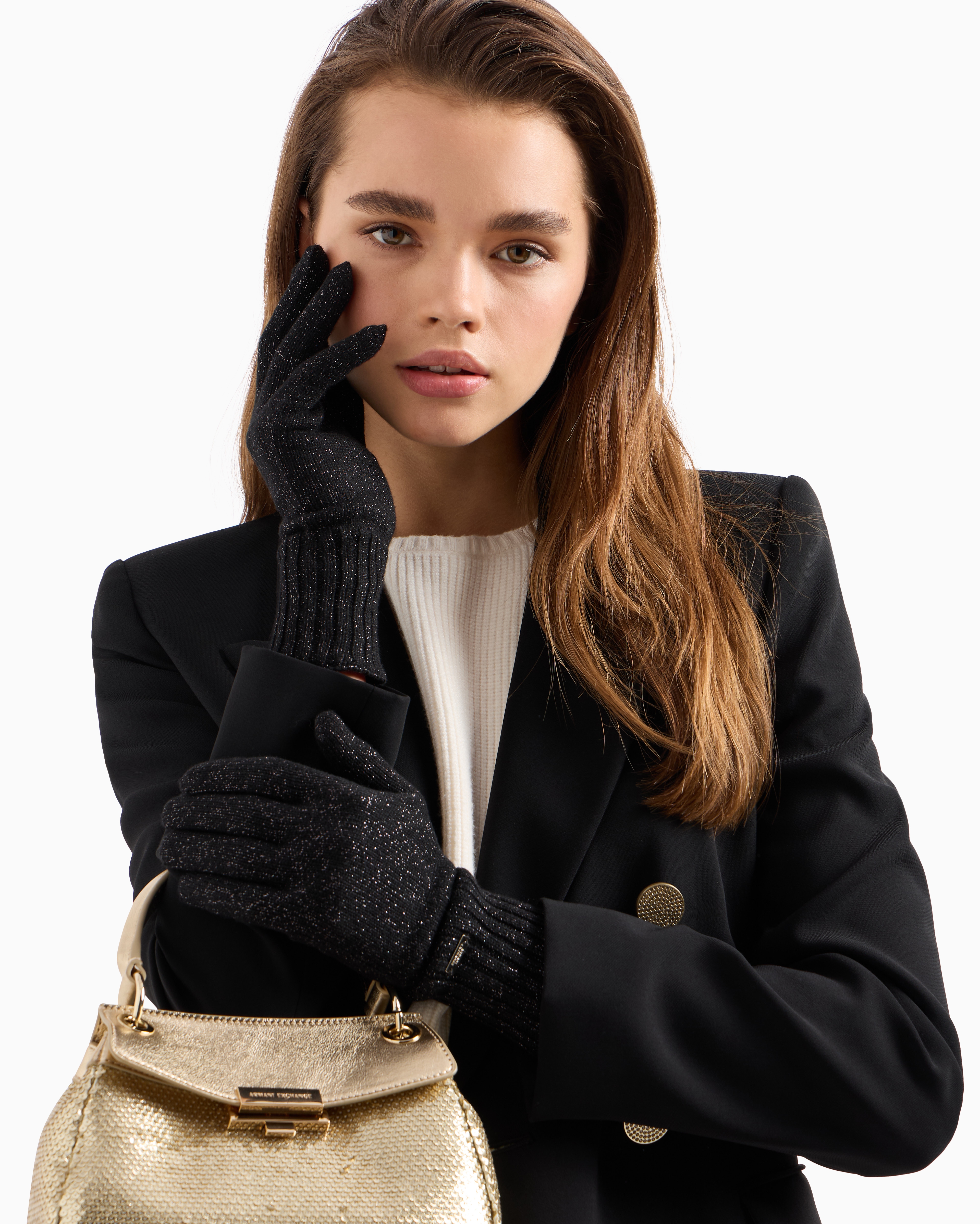 Shop Armani Exchange Lurex Yarn Gloves In Black