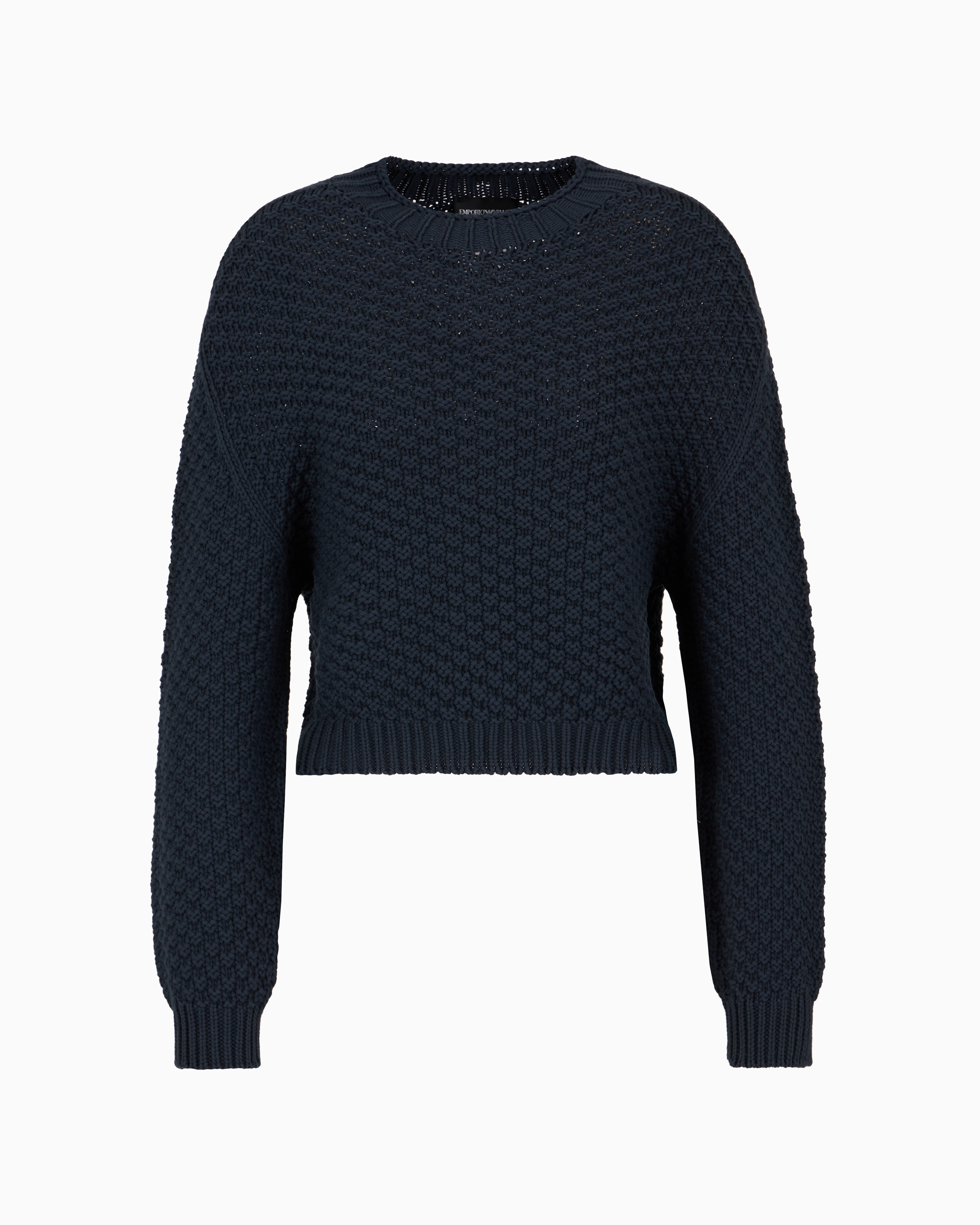 Shop Emporio Armani Seamless Boxy-fit Jumper With Moss-stitch Knit In Navy Blue