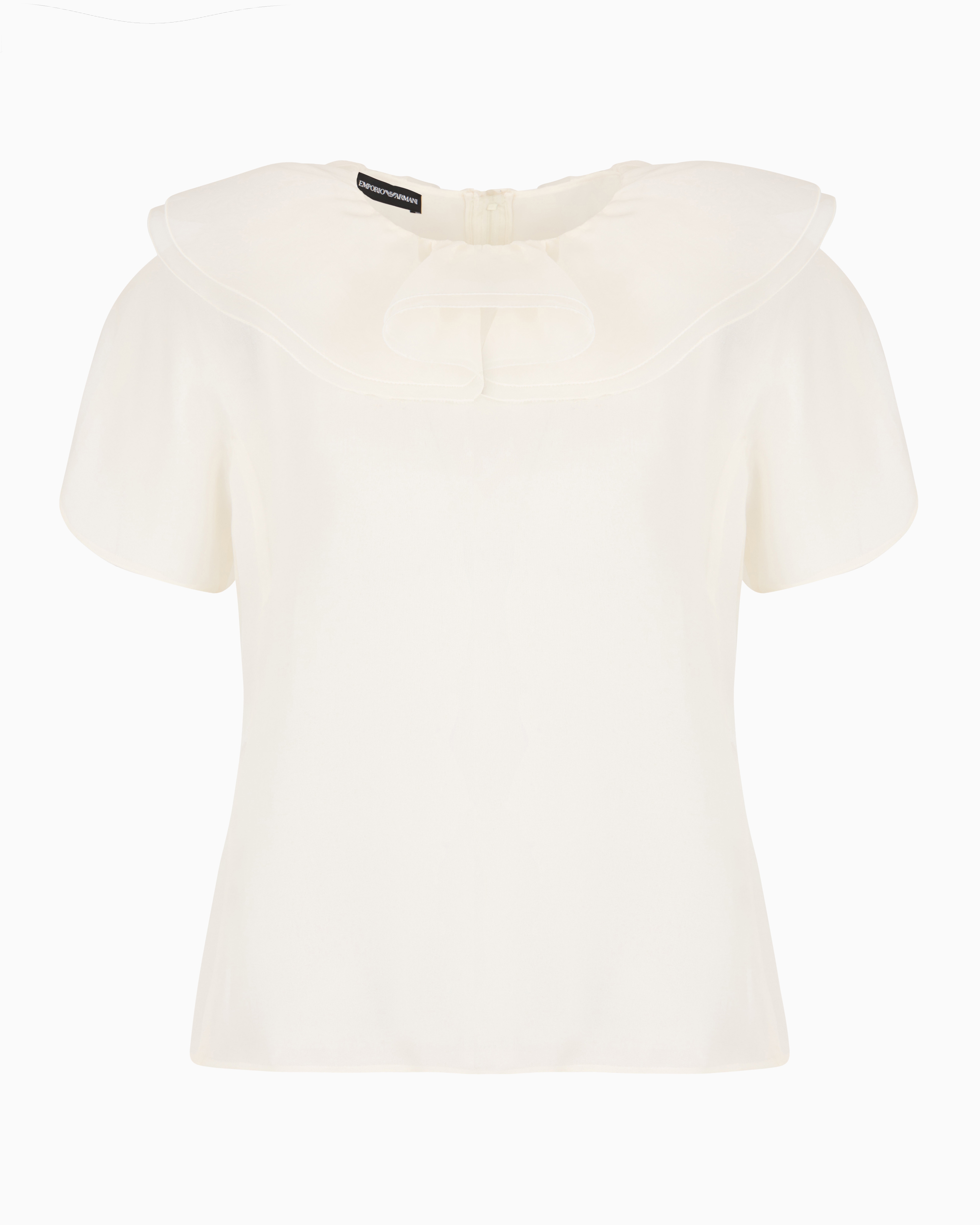 Emporio Armani Moon Capsule Collection Silk Organza Blouse With Petal Collar And Ruffles In Neutral