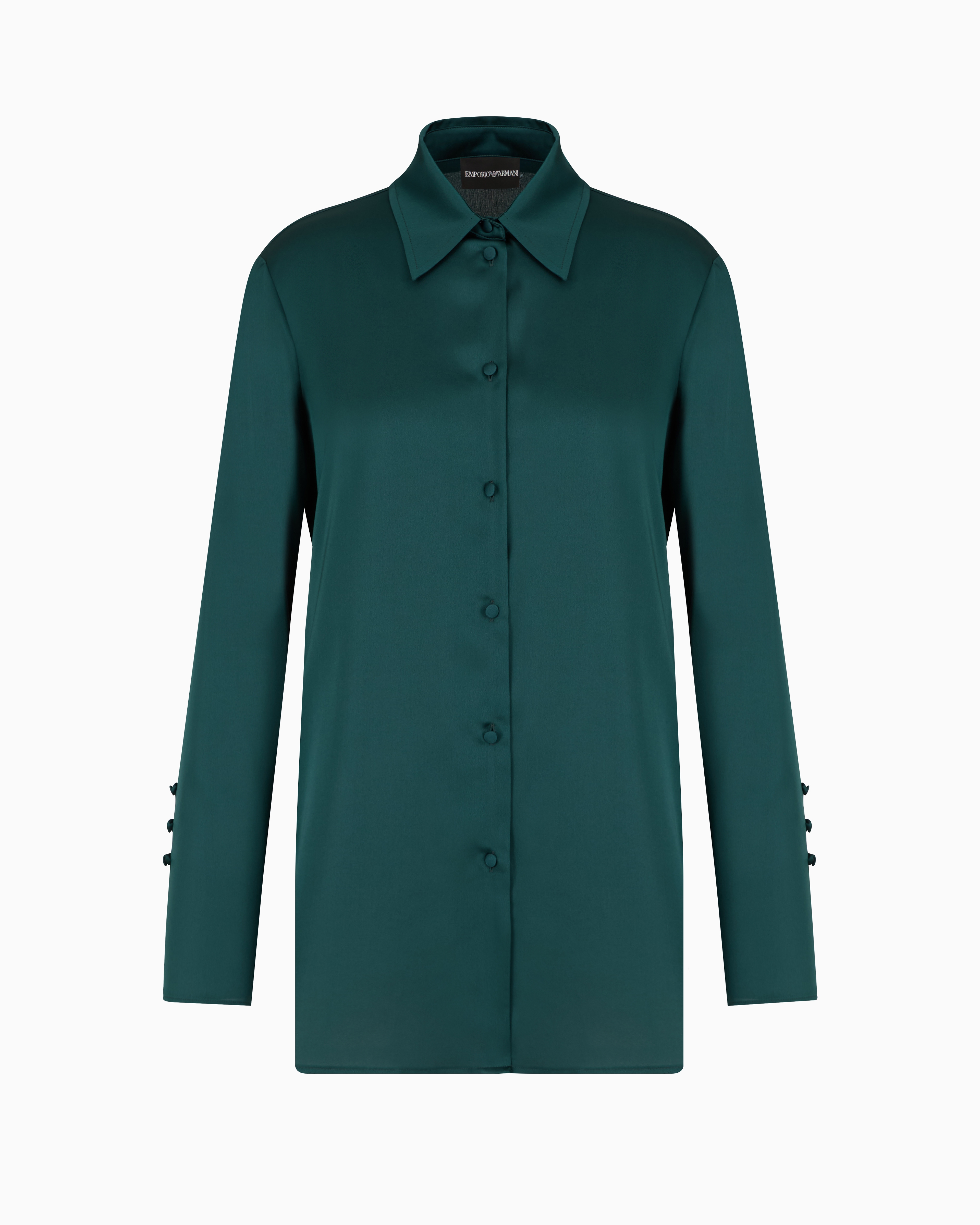 Emporio Armani Satin Crêpe Shirt With Back Button Detail In Grün