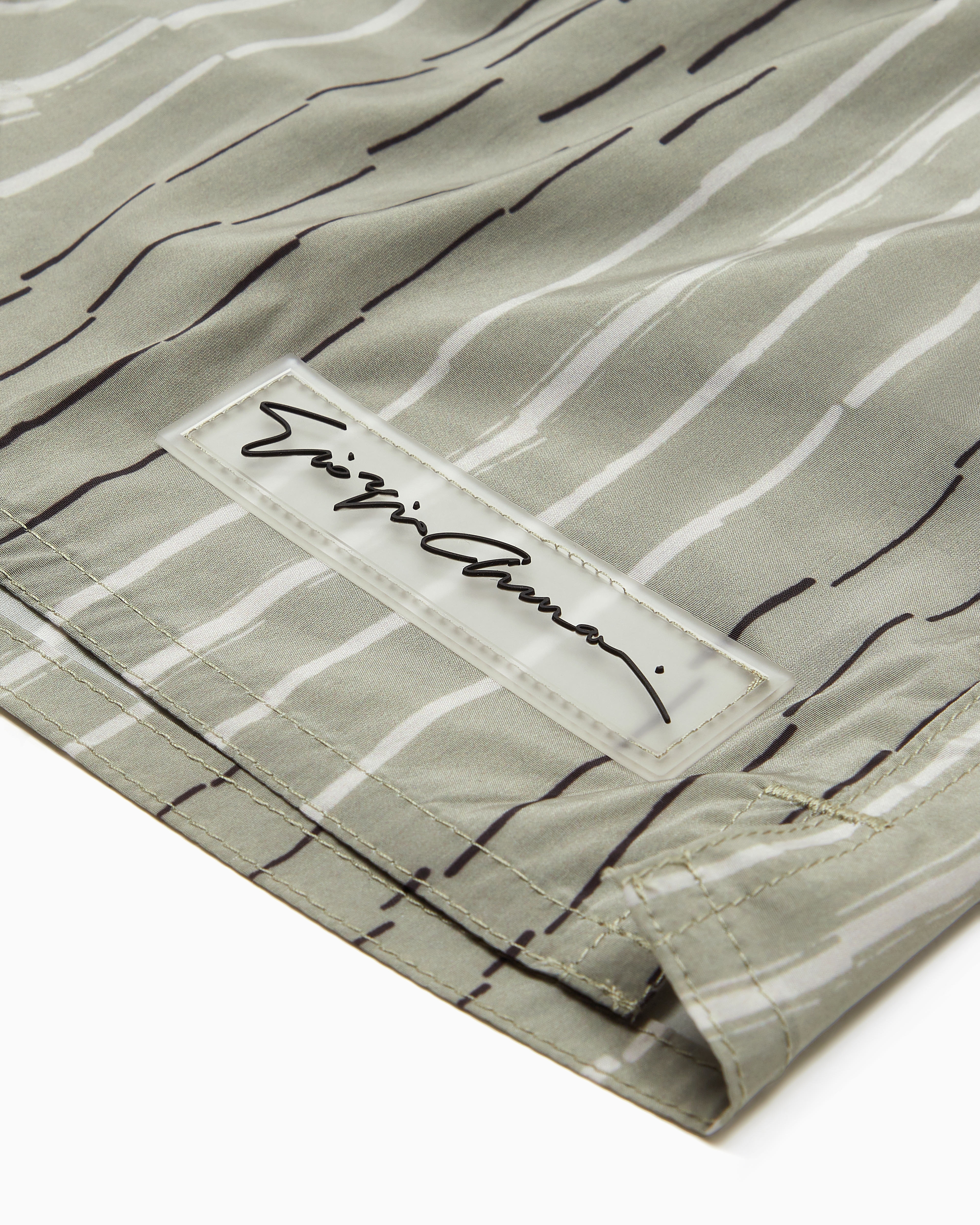 Giorgio Armani Official Store Irregular Striped Print Swim Trunks In Green