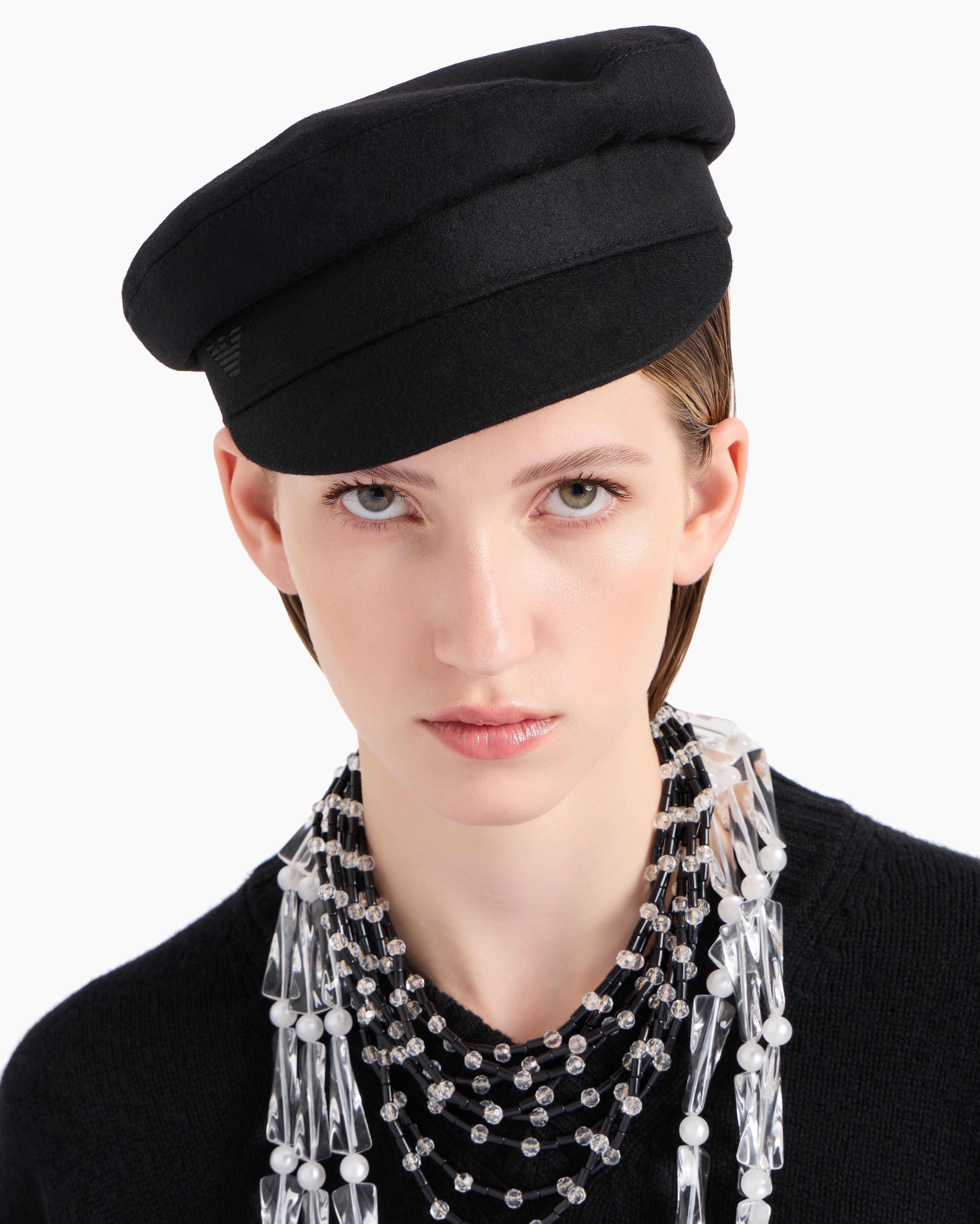 Emporio Armani Official Store Wool Cloth Beret With Visor In Black
