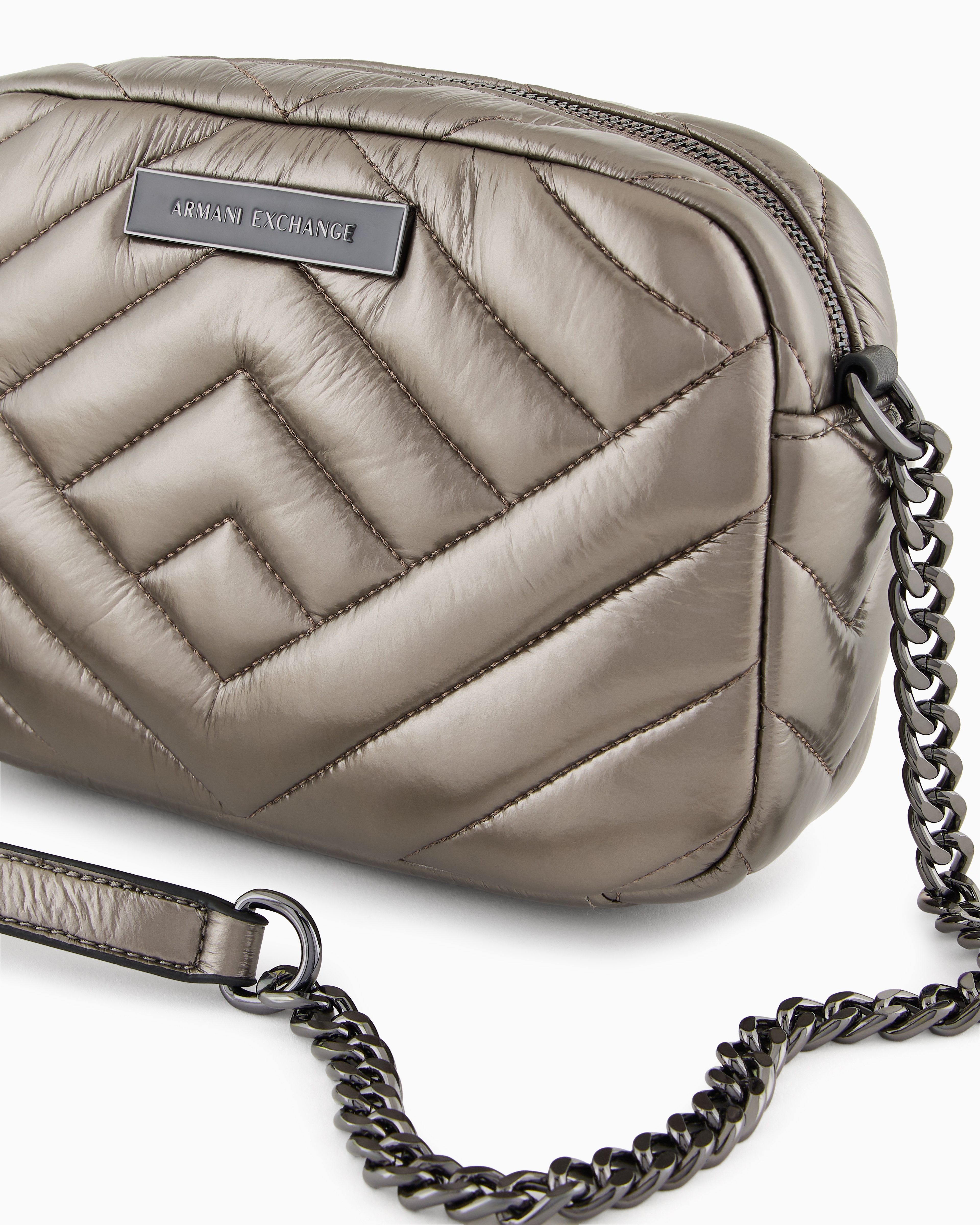 Shop Armani Exchange Crossbody Bag With Flocked Monogram In Grey