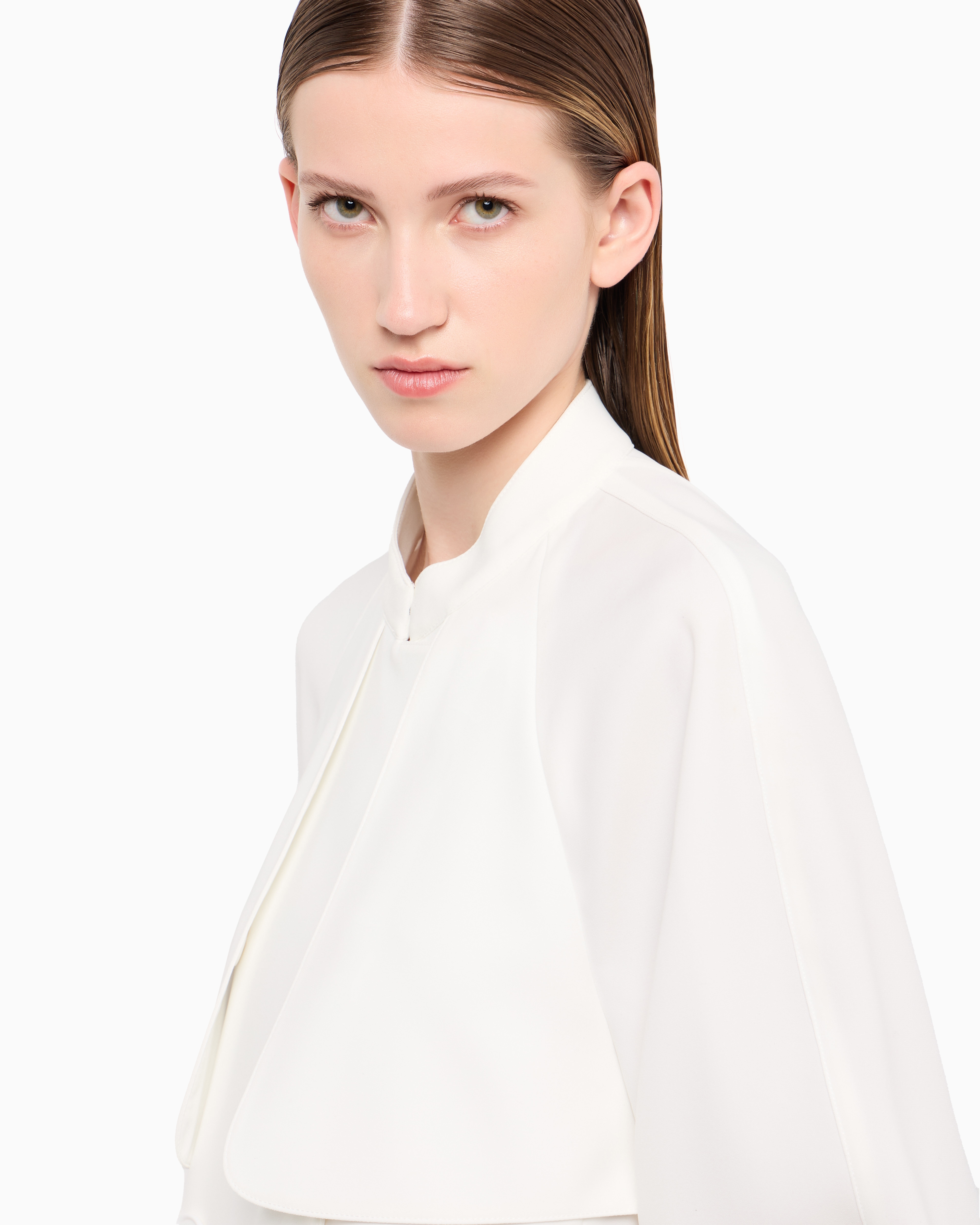 Shop Emporio Armani Double-breasted Jacket In Technical Cady With A Guru Collar In White