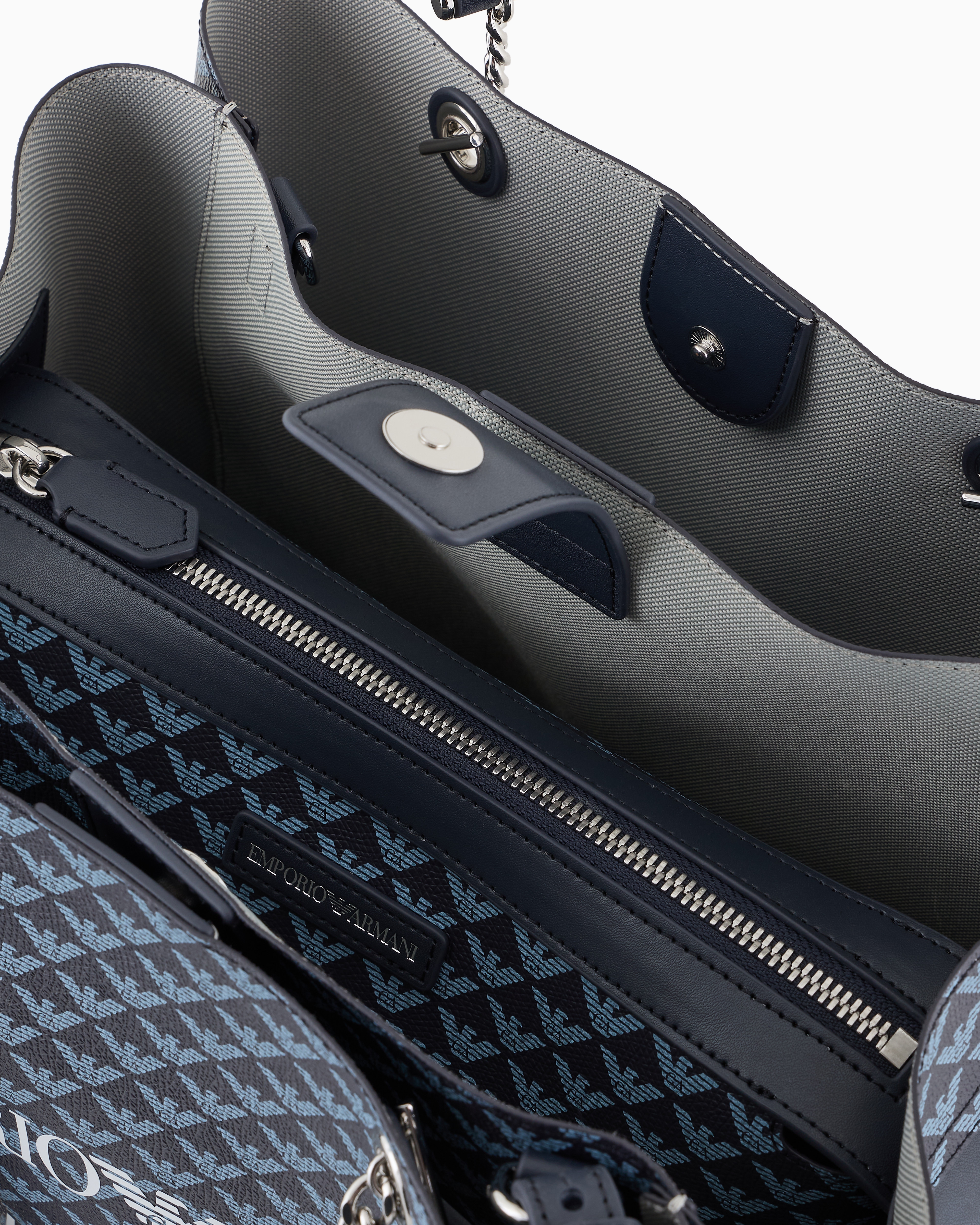 All-over eagle shopper bag with eagle charm | Emporio Armani