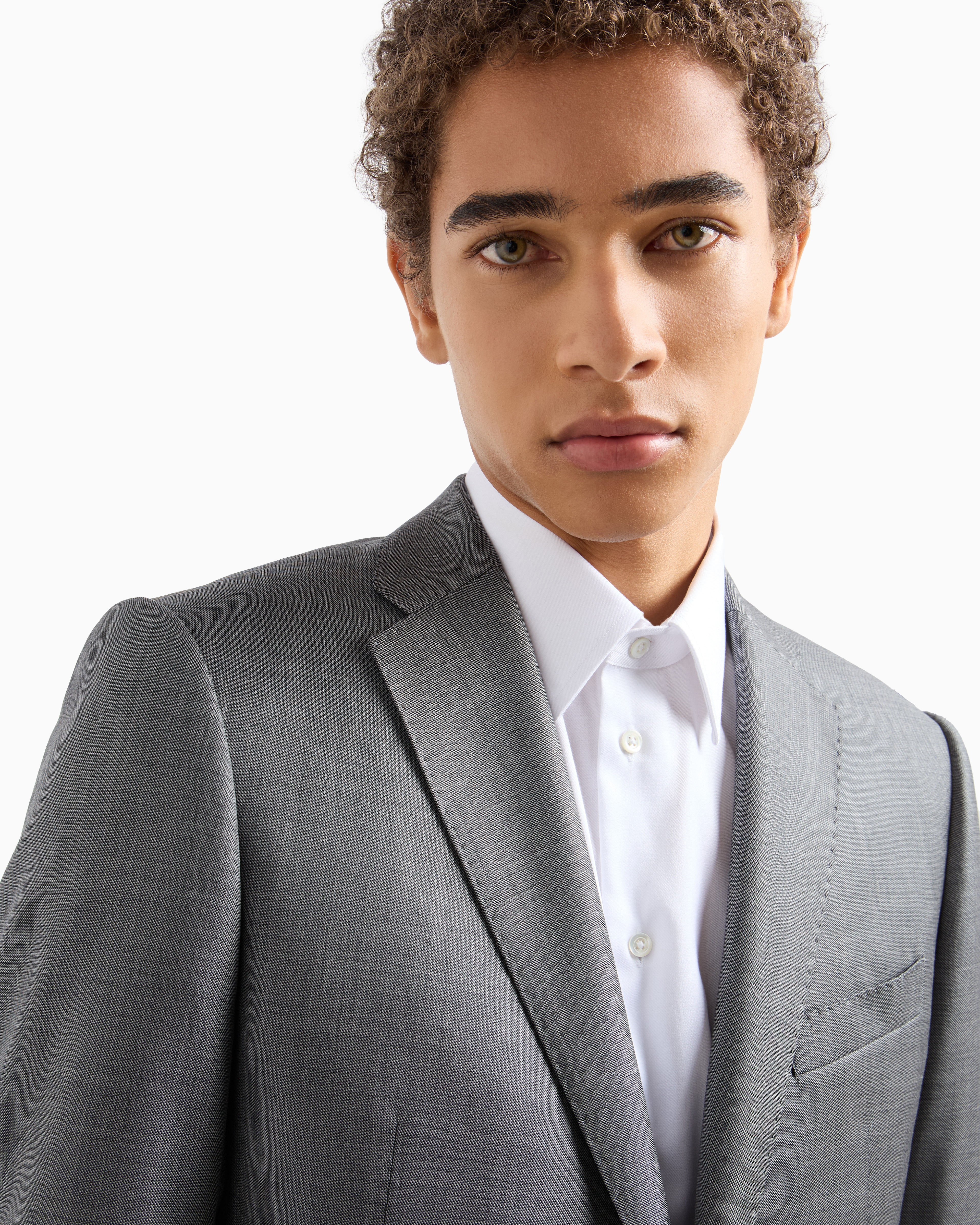 Emporio Armani Official Store Single-breasted Slim-fit Suit In A Silky-finish Grisaille In Gris Clair