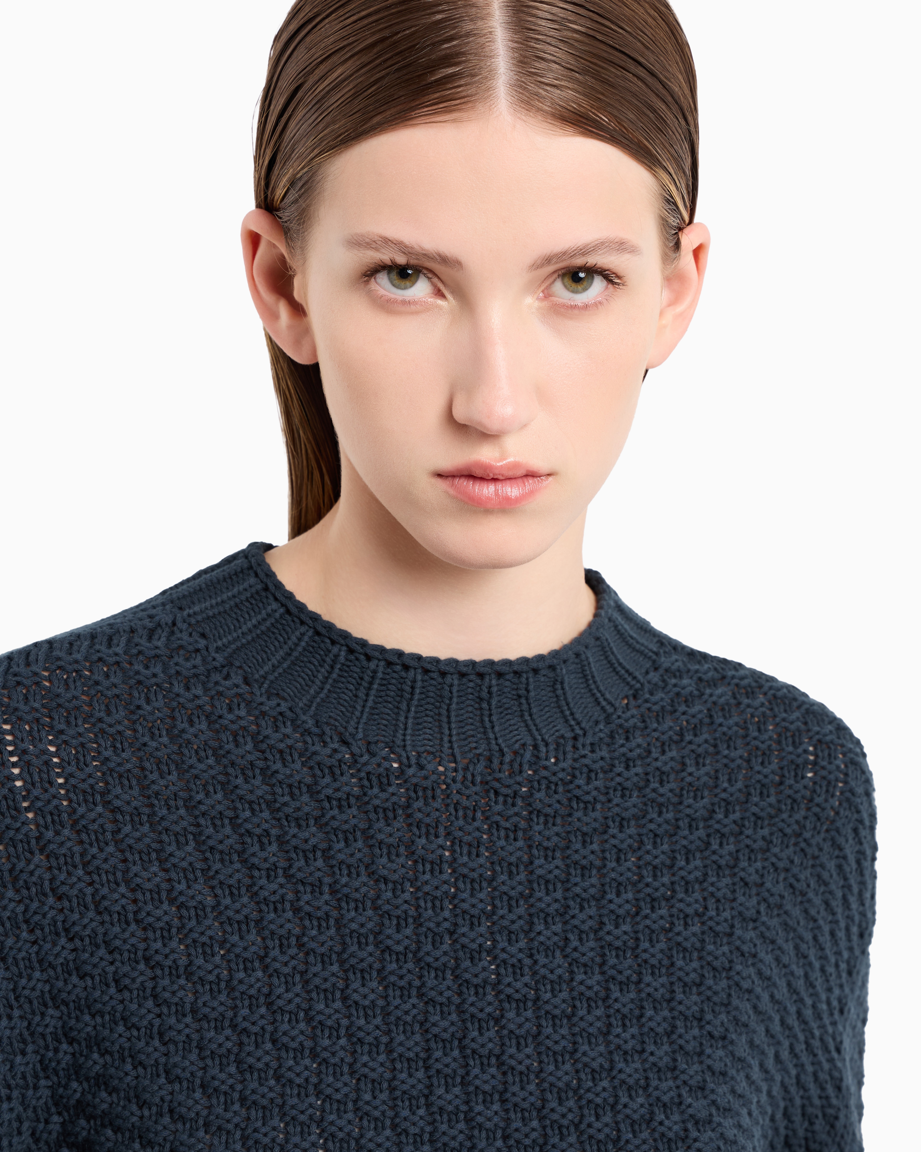 Shop Emporio Armani Seamless Boxy-fit Jumper With Moss-stitch Knit In Navy Blue