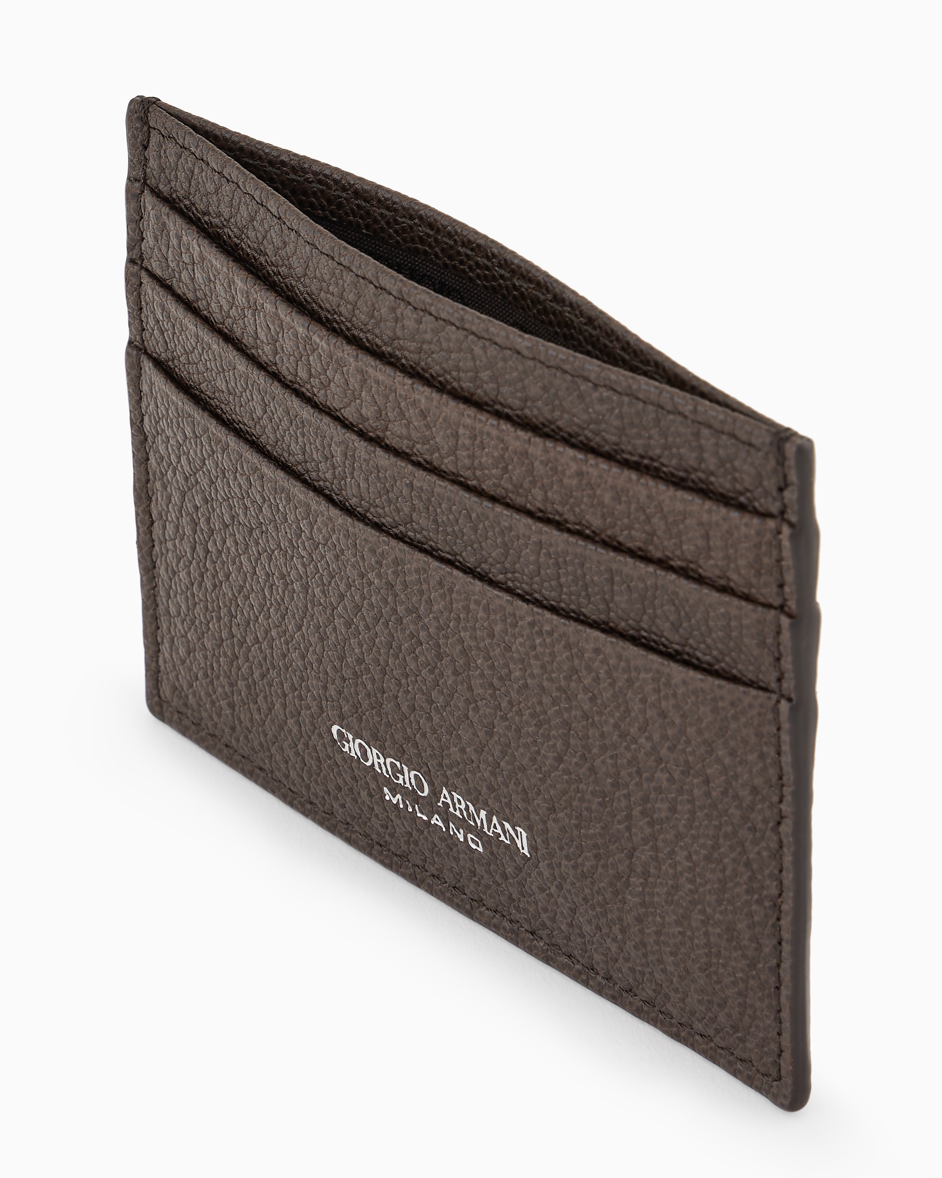 Shop Giorgio Armani Leather Card Holder In Dunkelbraun