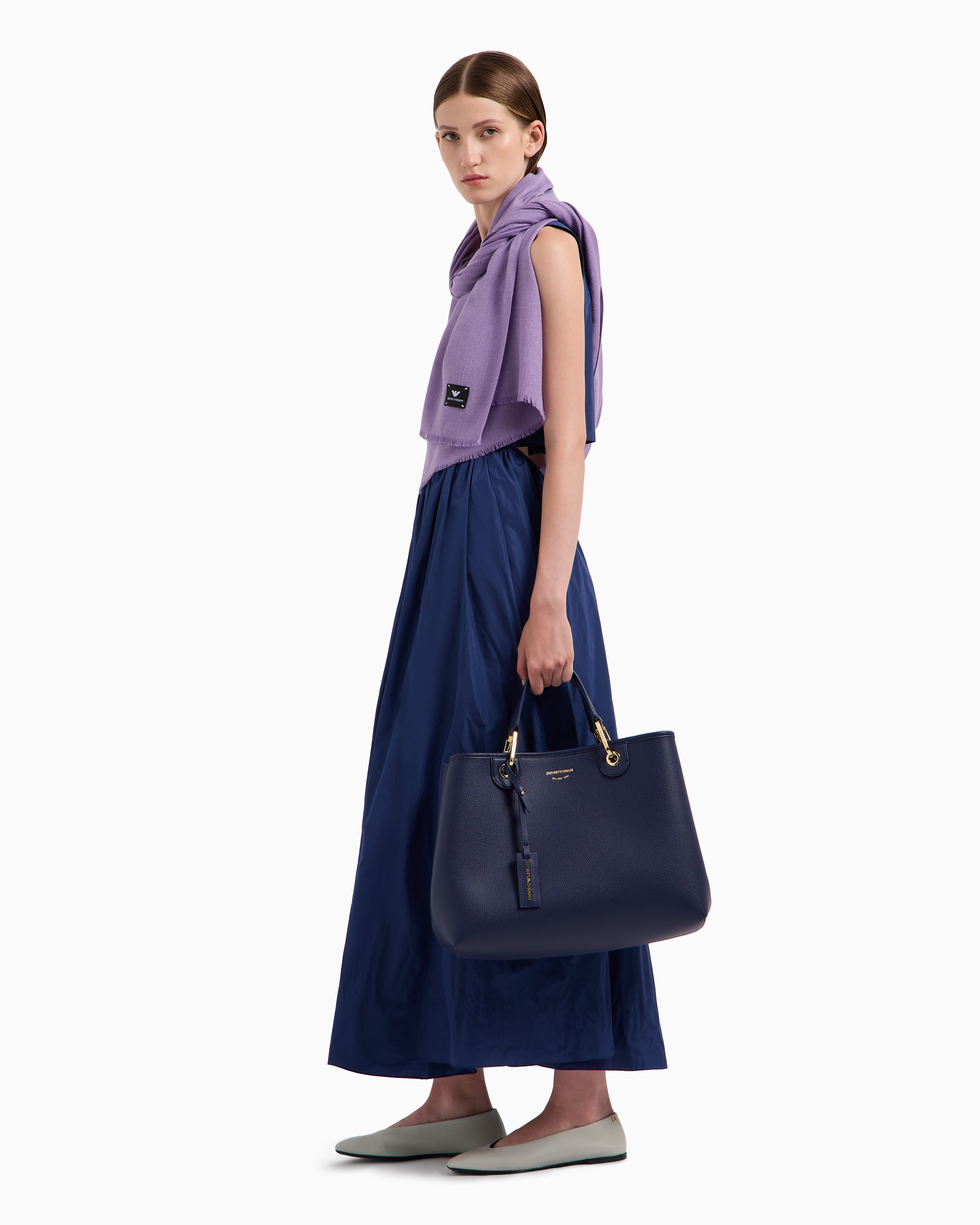 Shop Emporio Armani Long Taffeta Dress In Blau