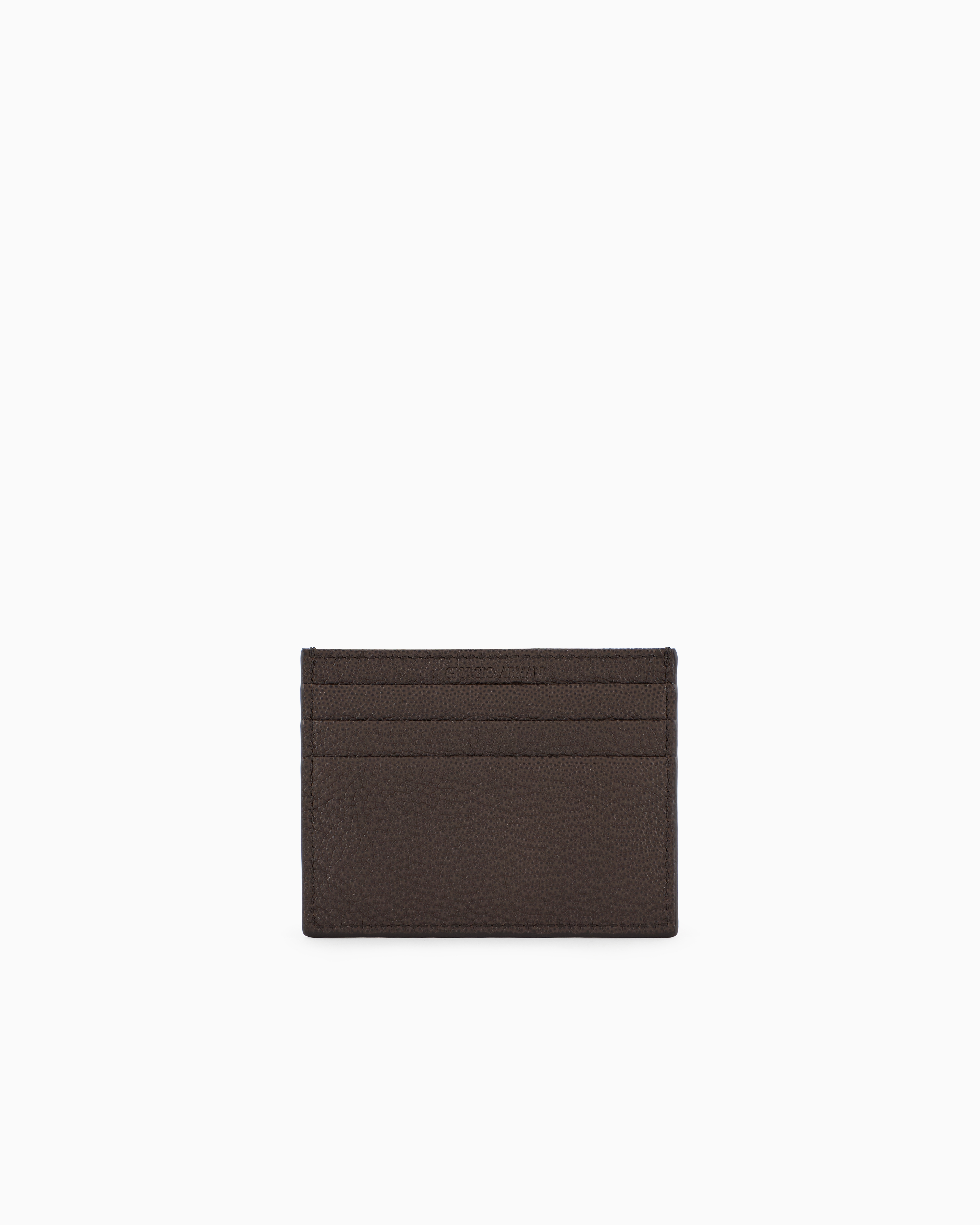 Shop Giorgio Armani Leather Card Holder In Dunkelbraun