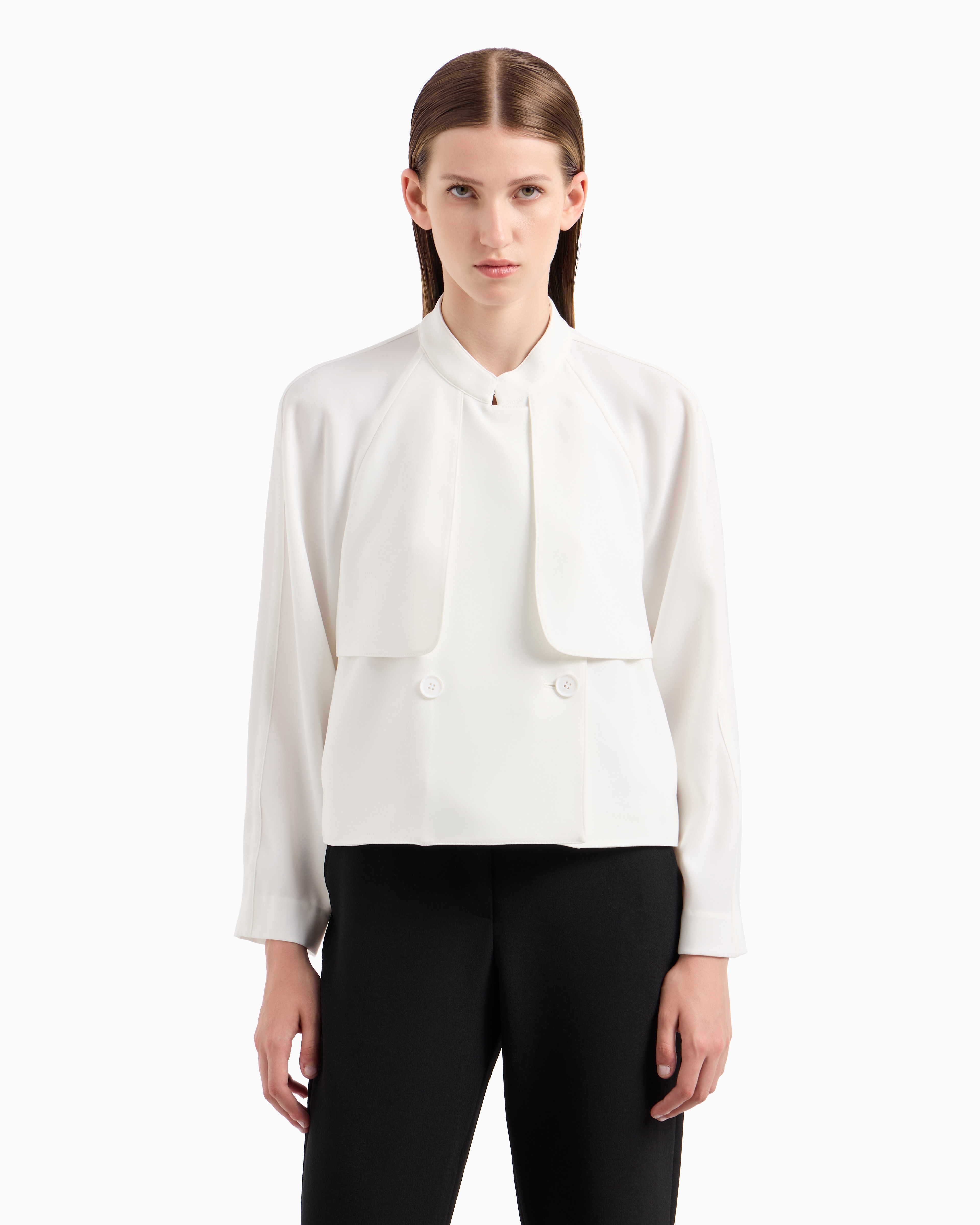 Shop Emporio Armani Double-breasted Jacket In Technical Cady With A Guru Collar In White