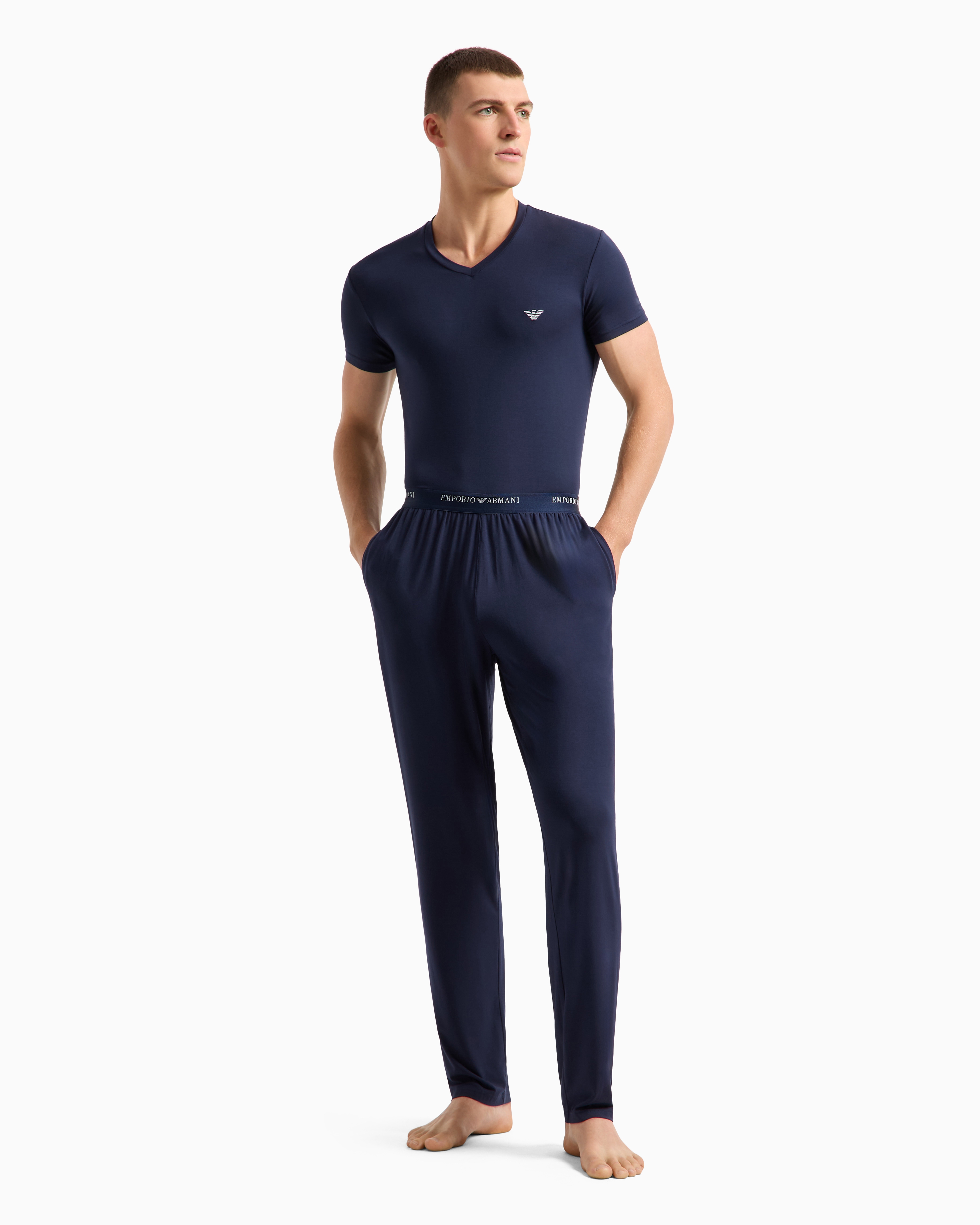 Shop Emporio Armani Loungewear Hose Mit Elastischem Logobund Aus Weichem Modal In Blau