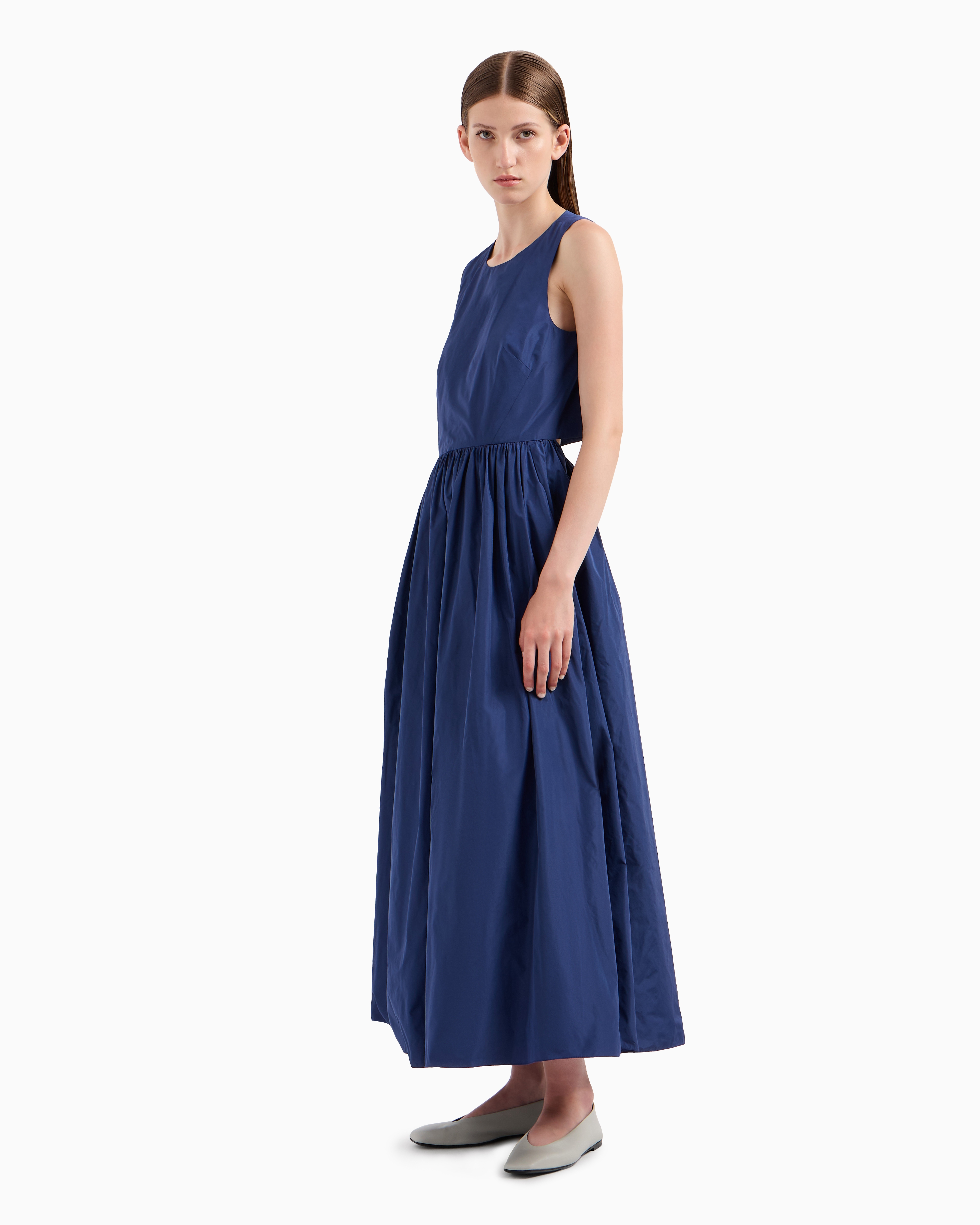 Shop Emporio Armani Long Taffeta Dress In Blau