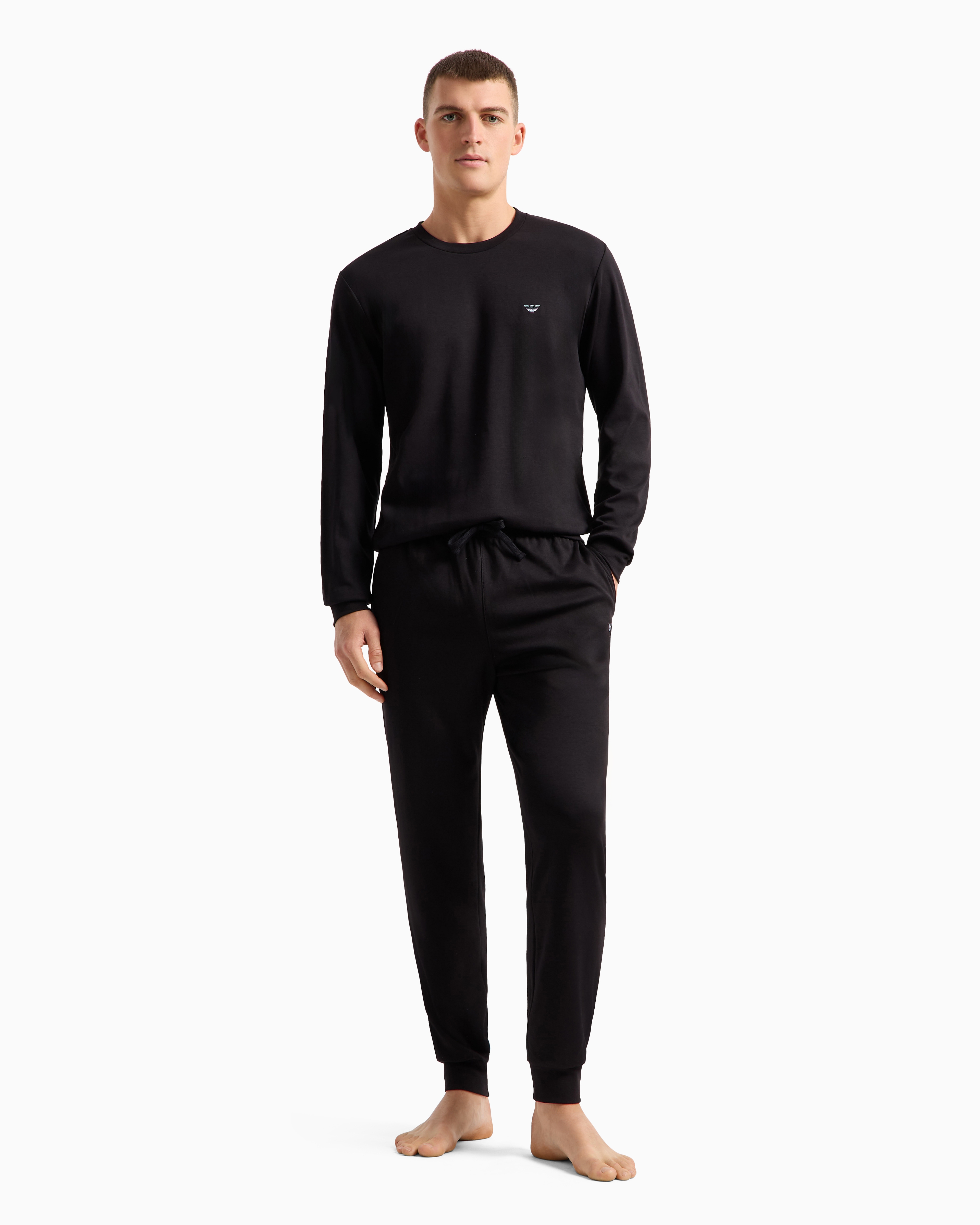 Shop Emporio Armani Pyjama Aus Baumwollinterlock In Schwarz