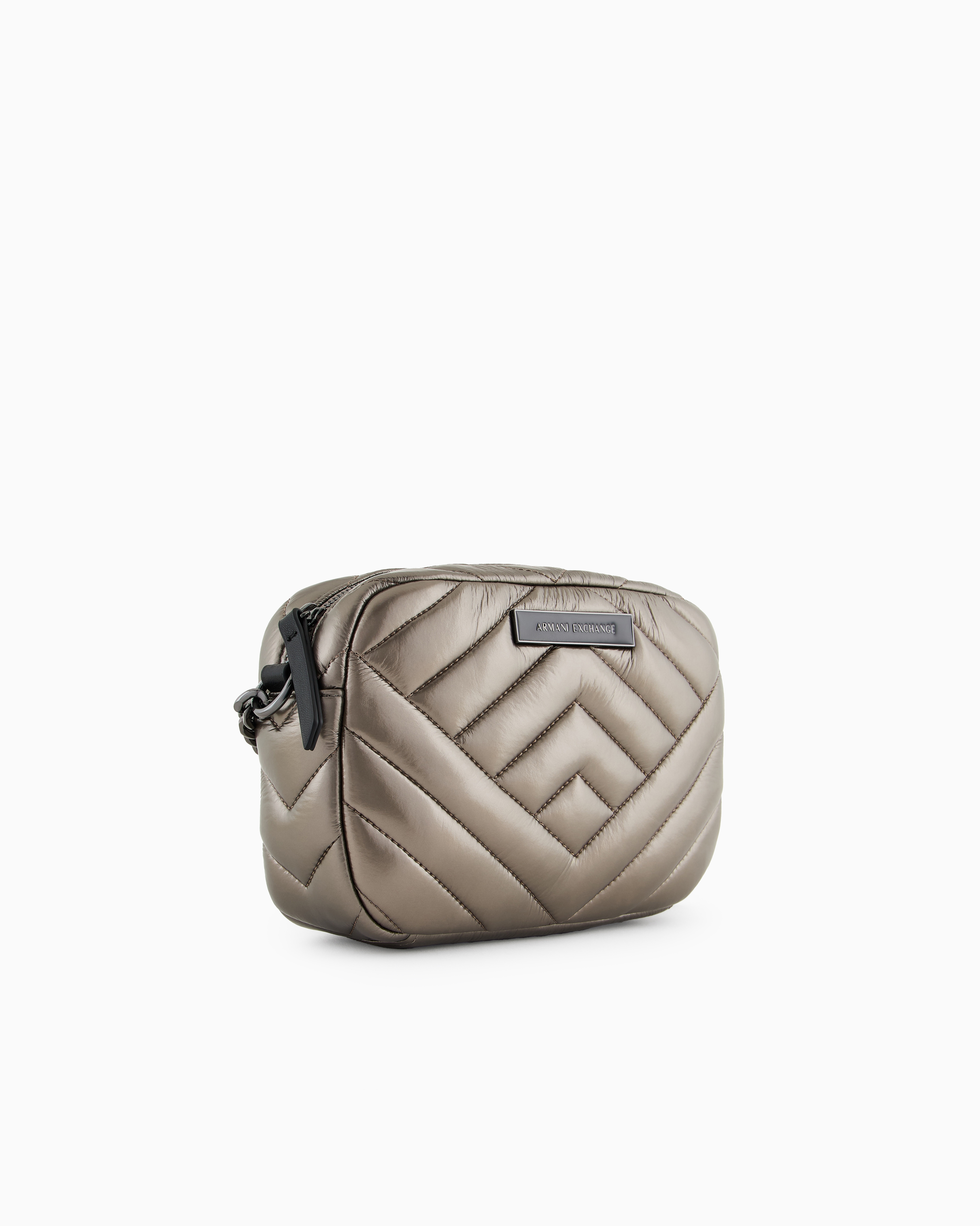 Shop Armani Exchange Crossbody Bag With Flocked Monogram In Grey