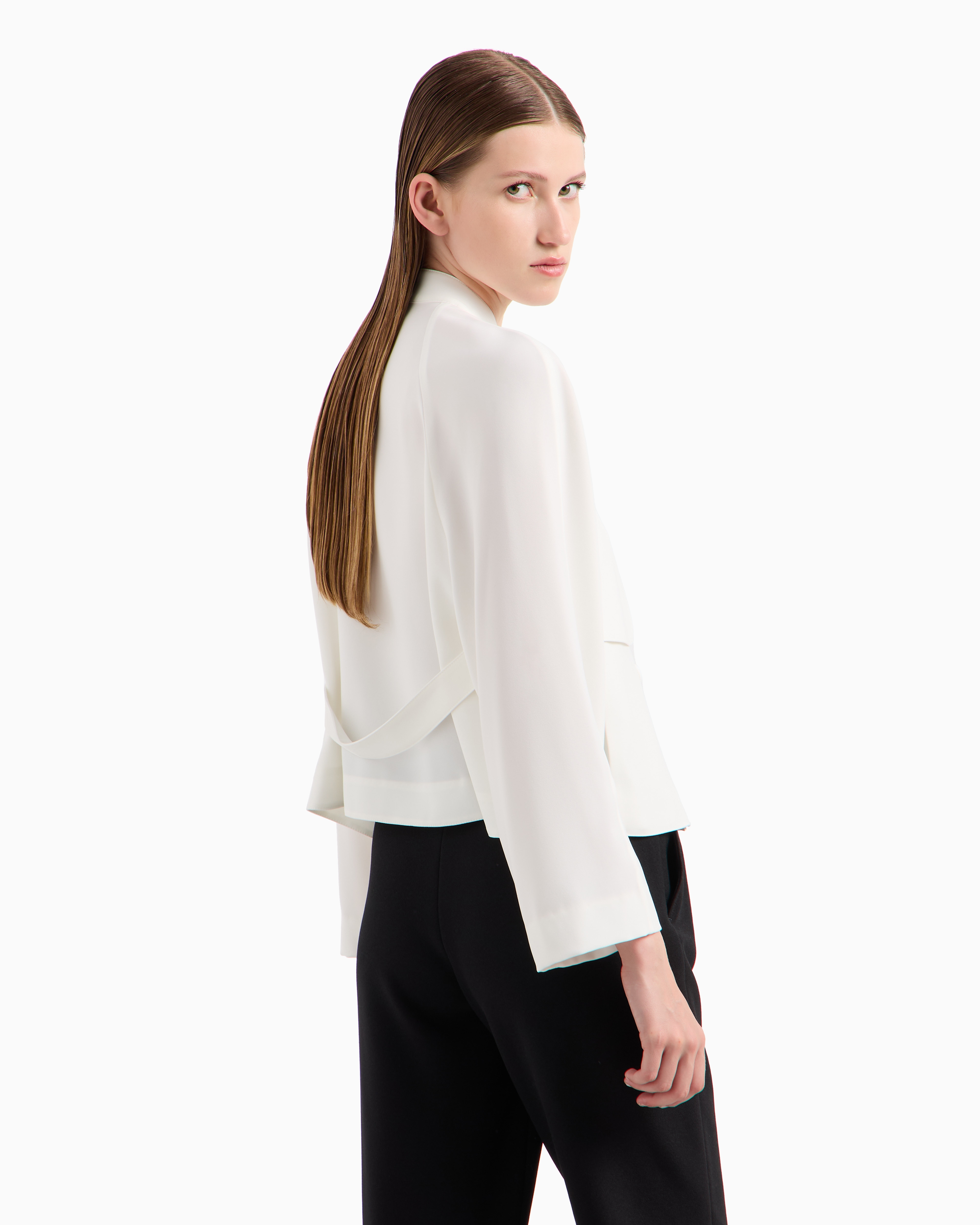 Shop Emporio Armani Double-breasted Jacket In Technical Cady With A Guru Collar In White