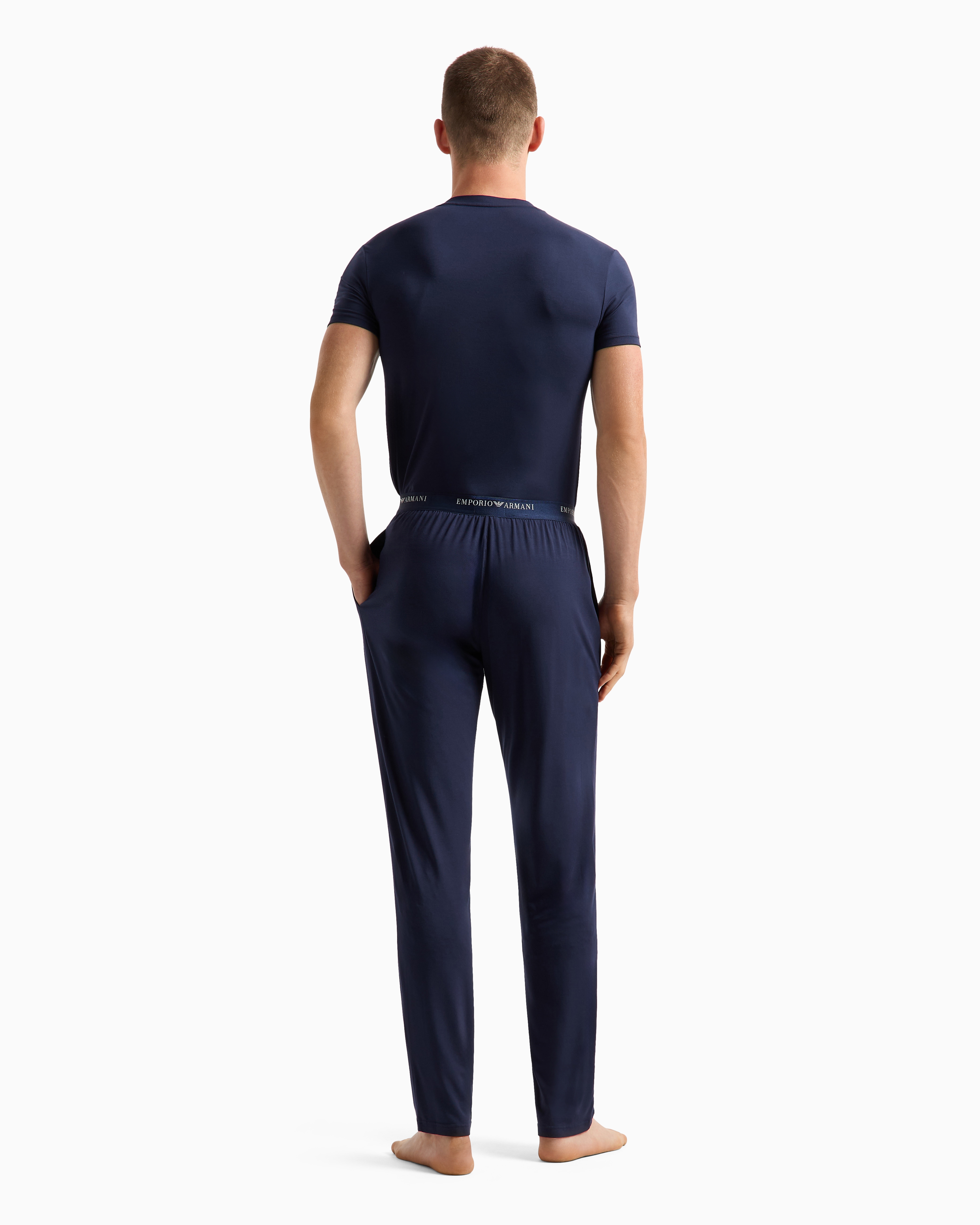 Shop Emporio Armani Loungewear Hose Mit Elastischem Logobund Aus Weichem Modal In Blau