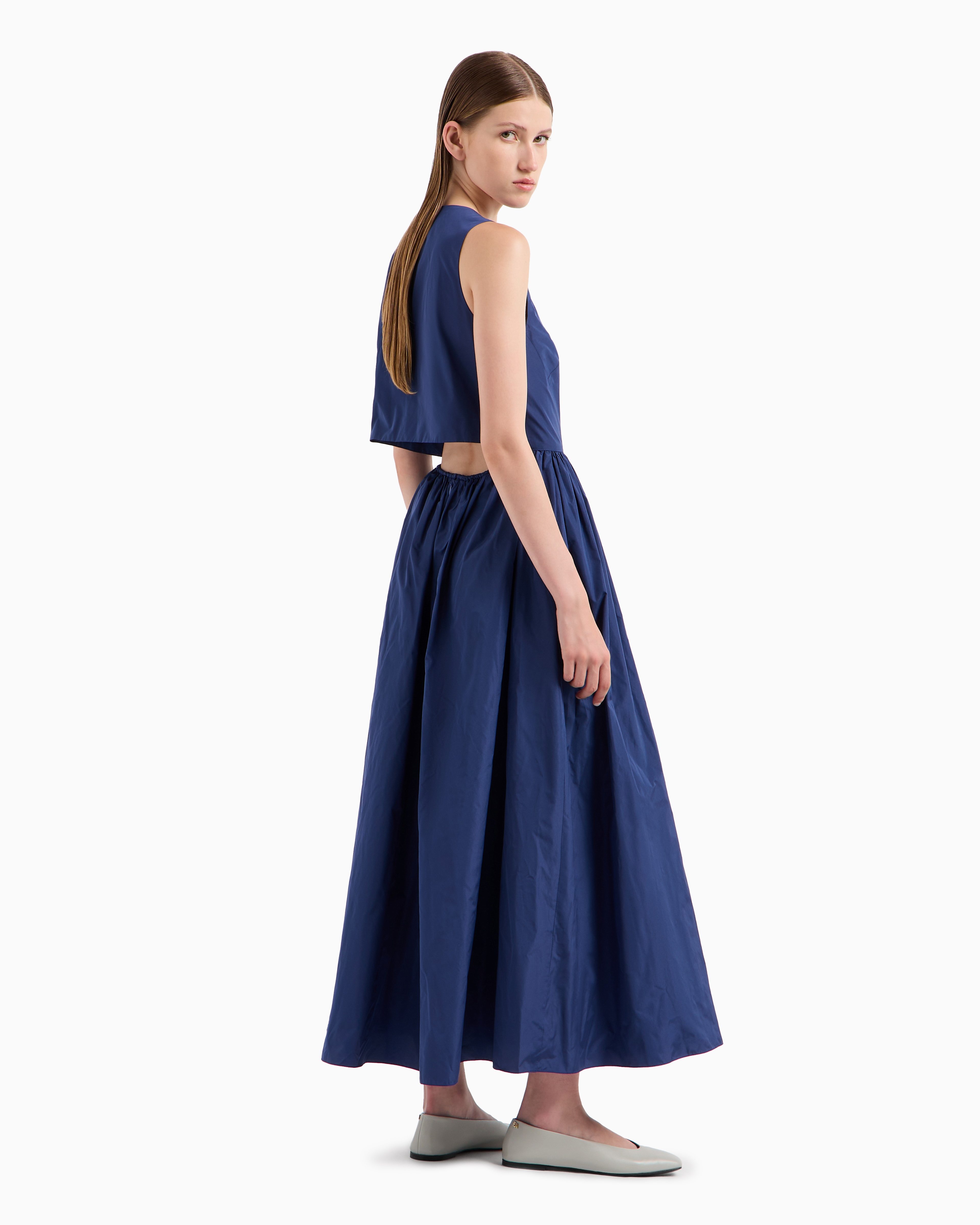 Shop Emporio Armani Long Taffeta Dress In Blau