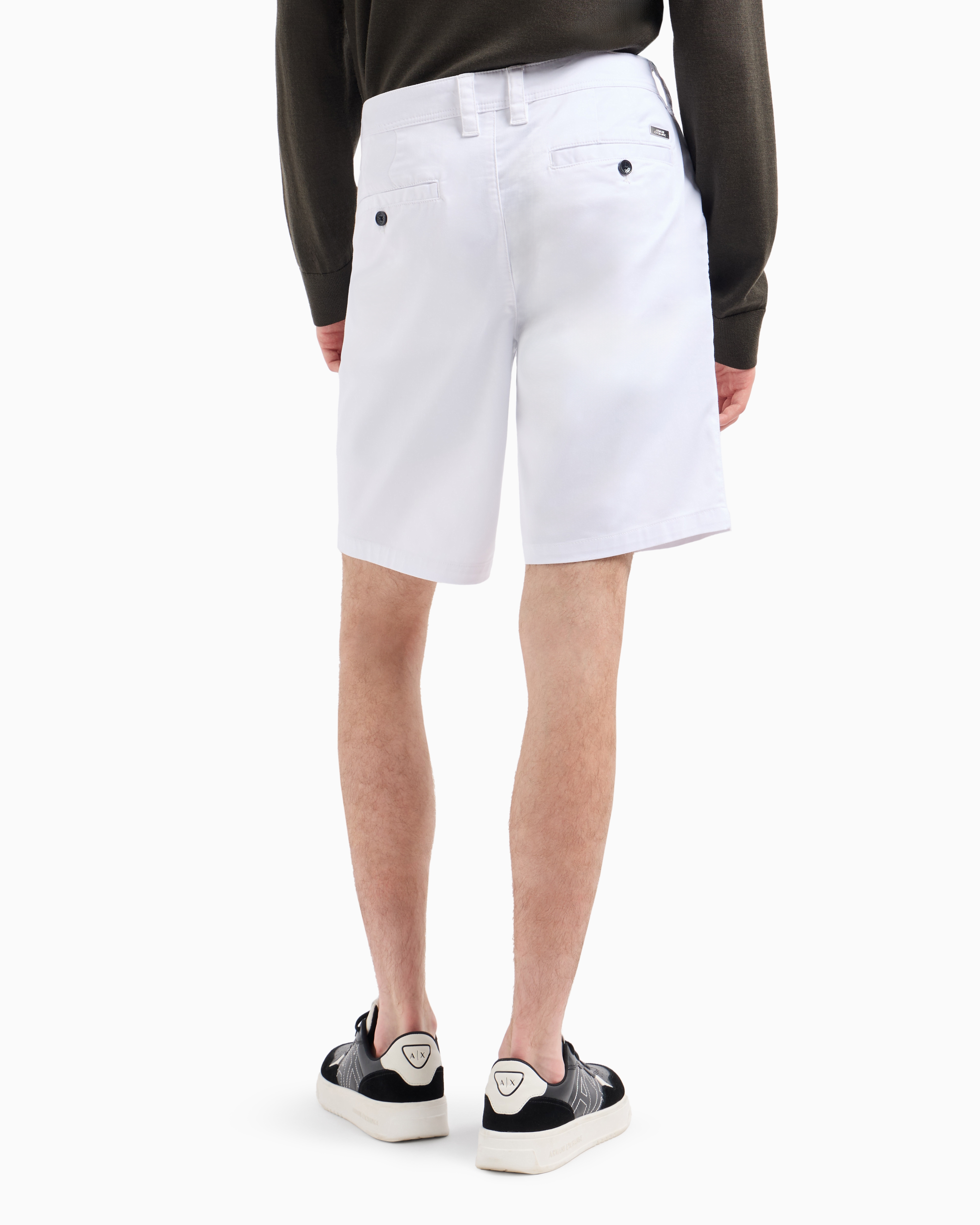 Armani Exchange Bermuda Shorts In Satin Stretch Fabric In White