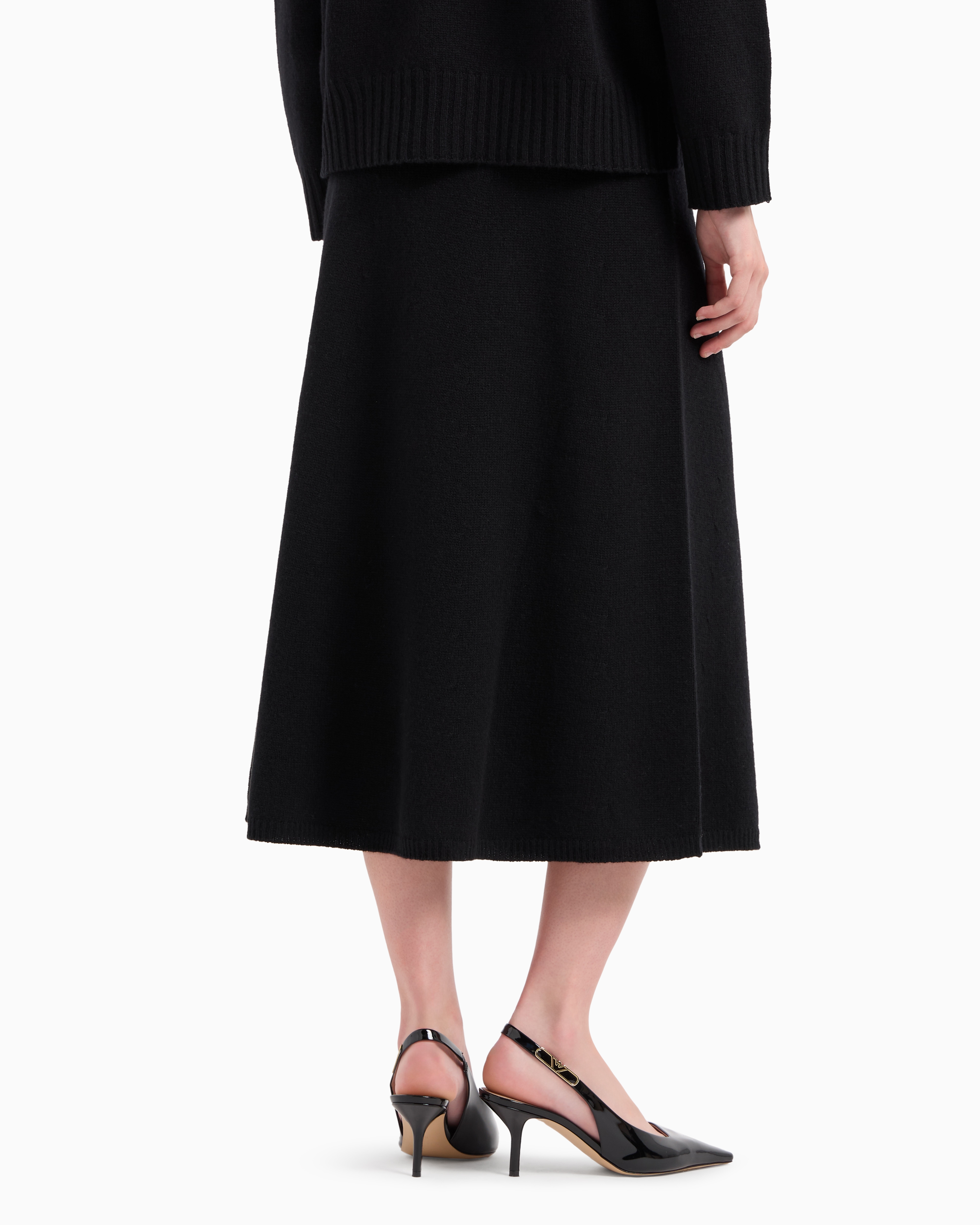 Shop Emporio Armani Seamless Plain Virgin Wool Midi Skirt In Noir