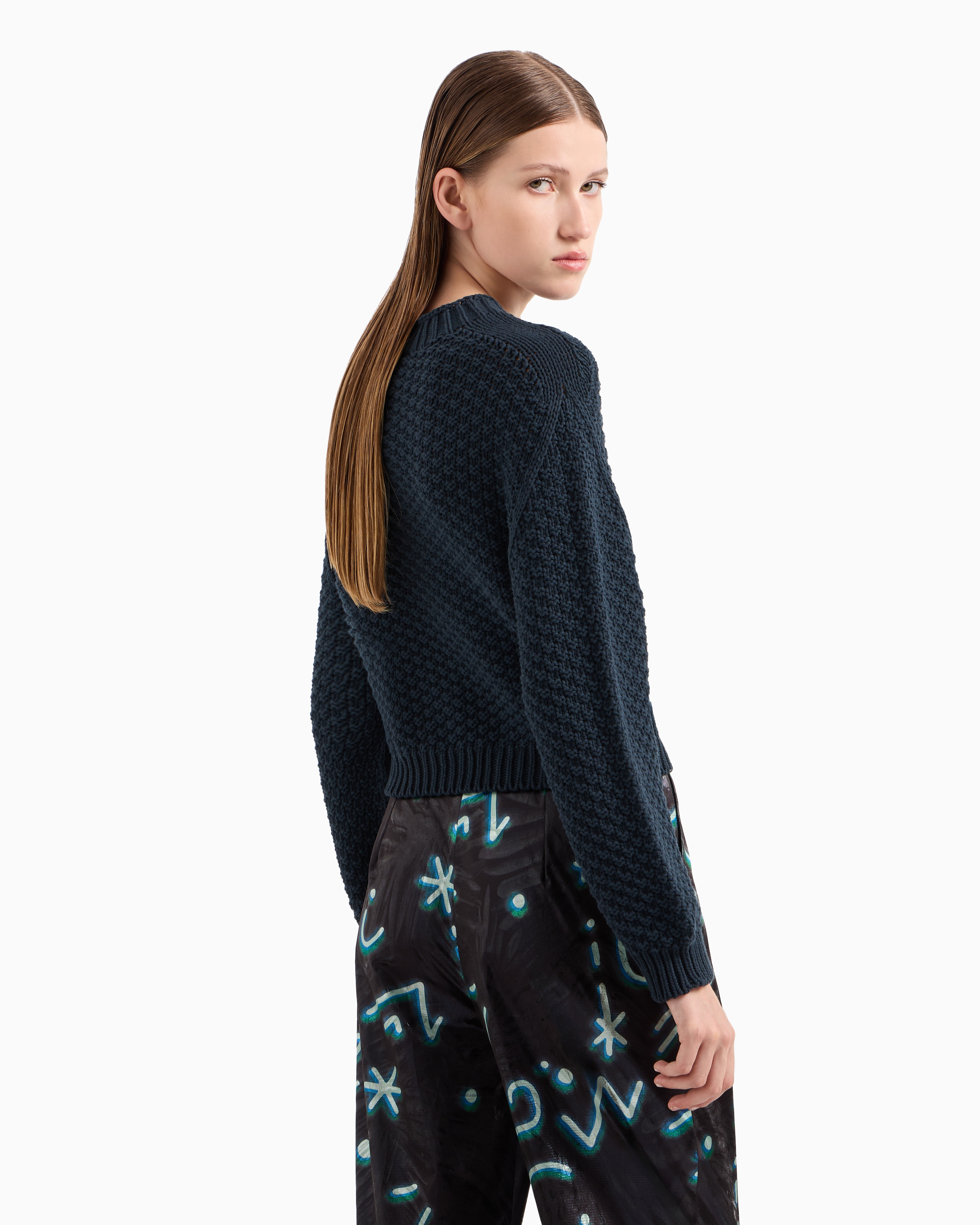 Shop Emporio Armani Seamless Boxy-fit Jumper With Moss-stitch Knit In Navy Blue