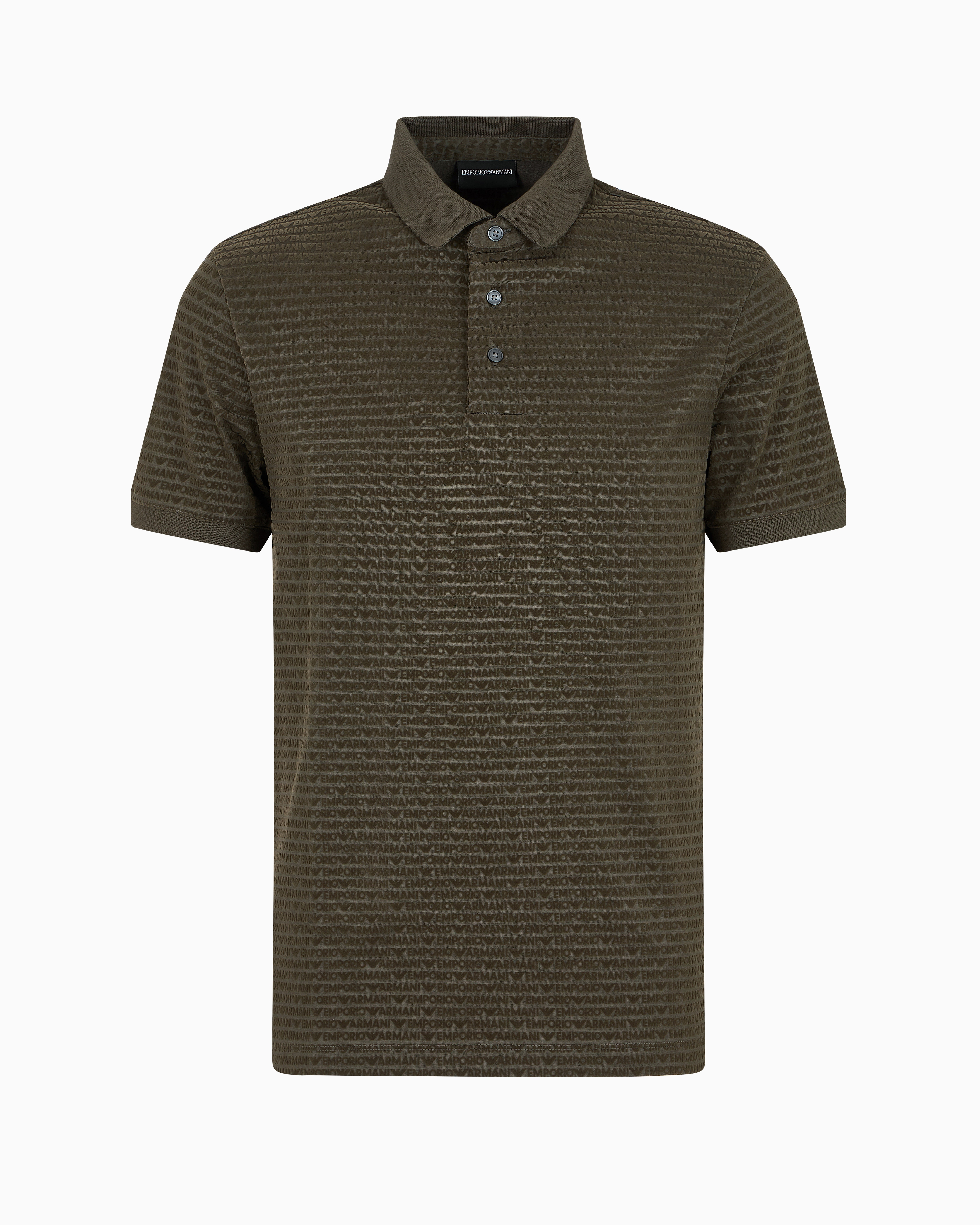 Emporio Armani Official Store Asv Lyocell-blend Jersey Polo Shirt With Flocked Lettering All Over In Military Green