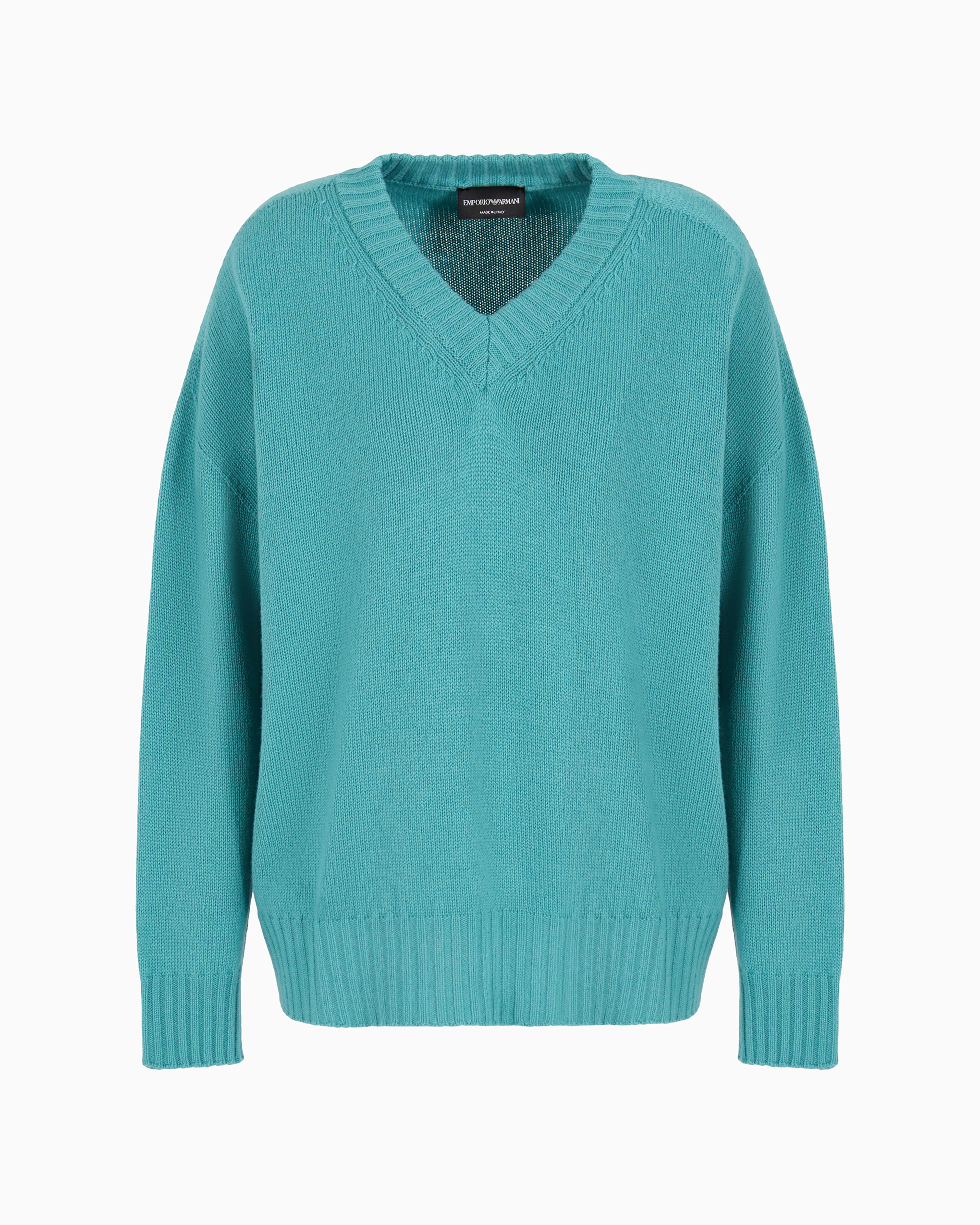 Emporio Armani Official Store Plain-knit, Virgin-wool, Seamless V-neck Jumper In Green