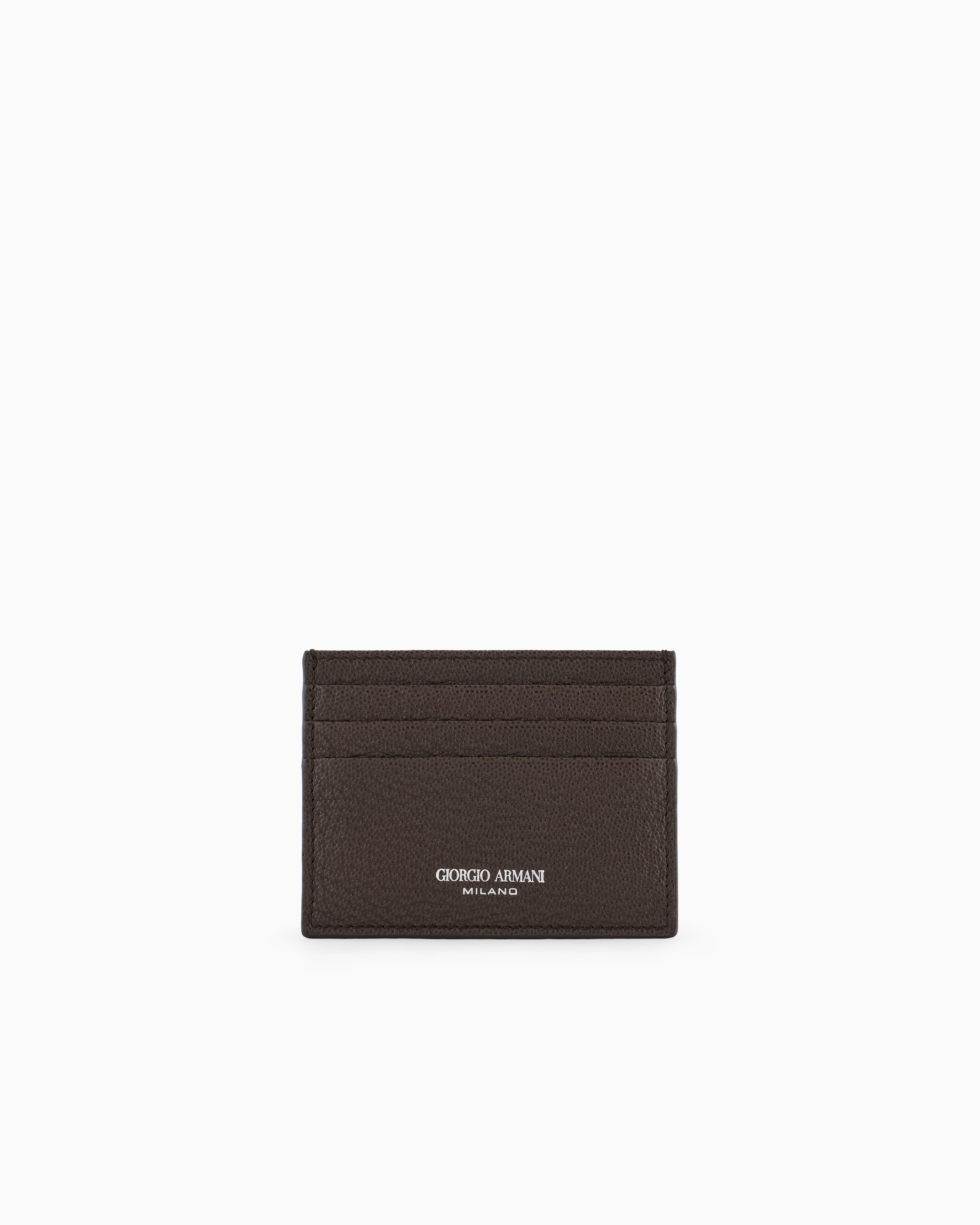 Giorgio Armani Official Store Leather Card Holder In Dunkelbraun