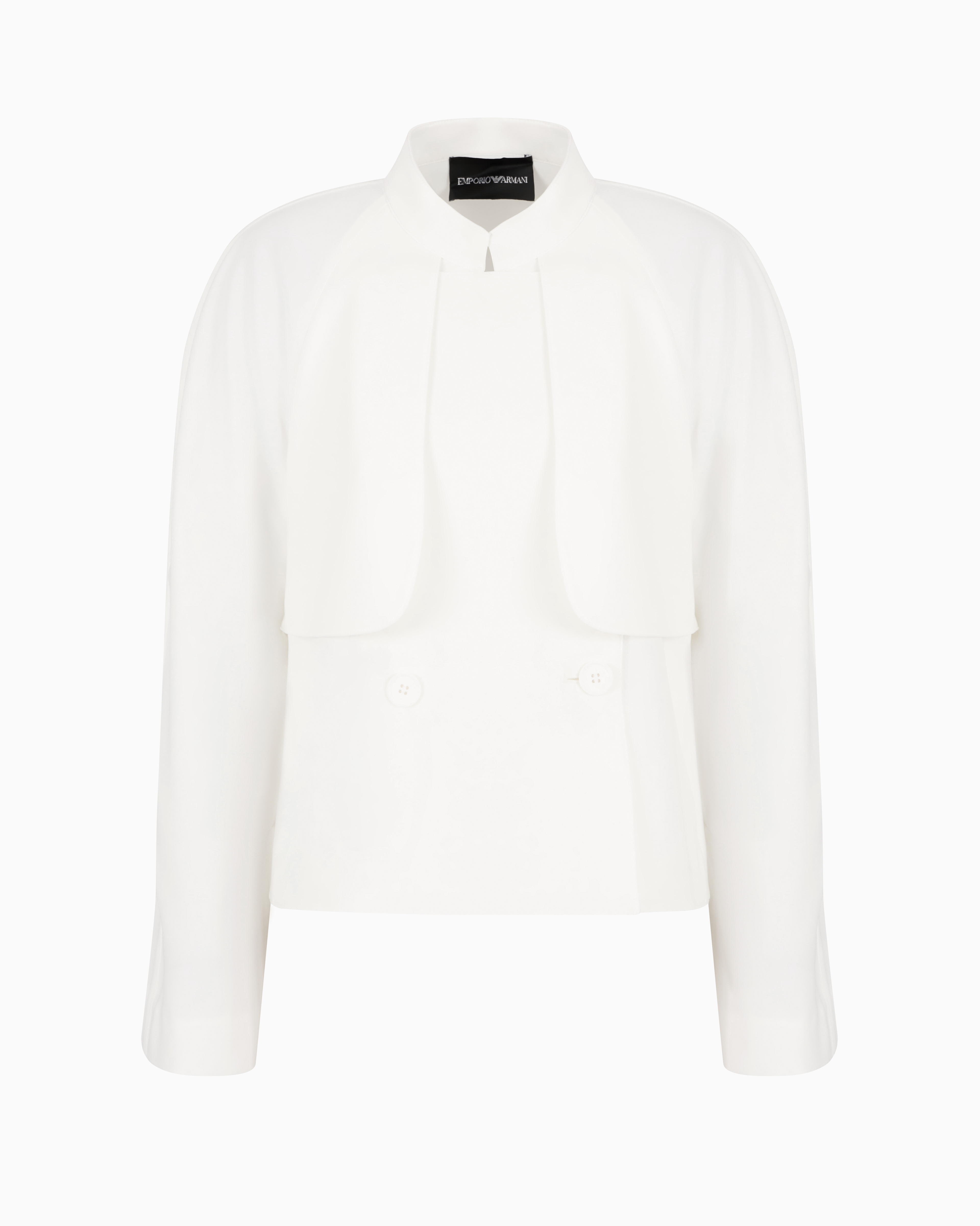 Emporio Armani Official Store Double-breasted Jacket In Technical Cady With A Guru Collar In White