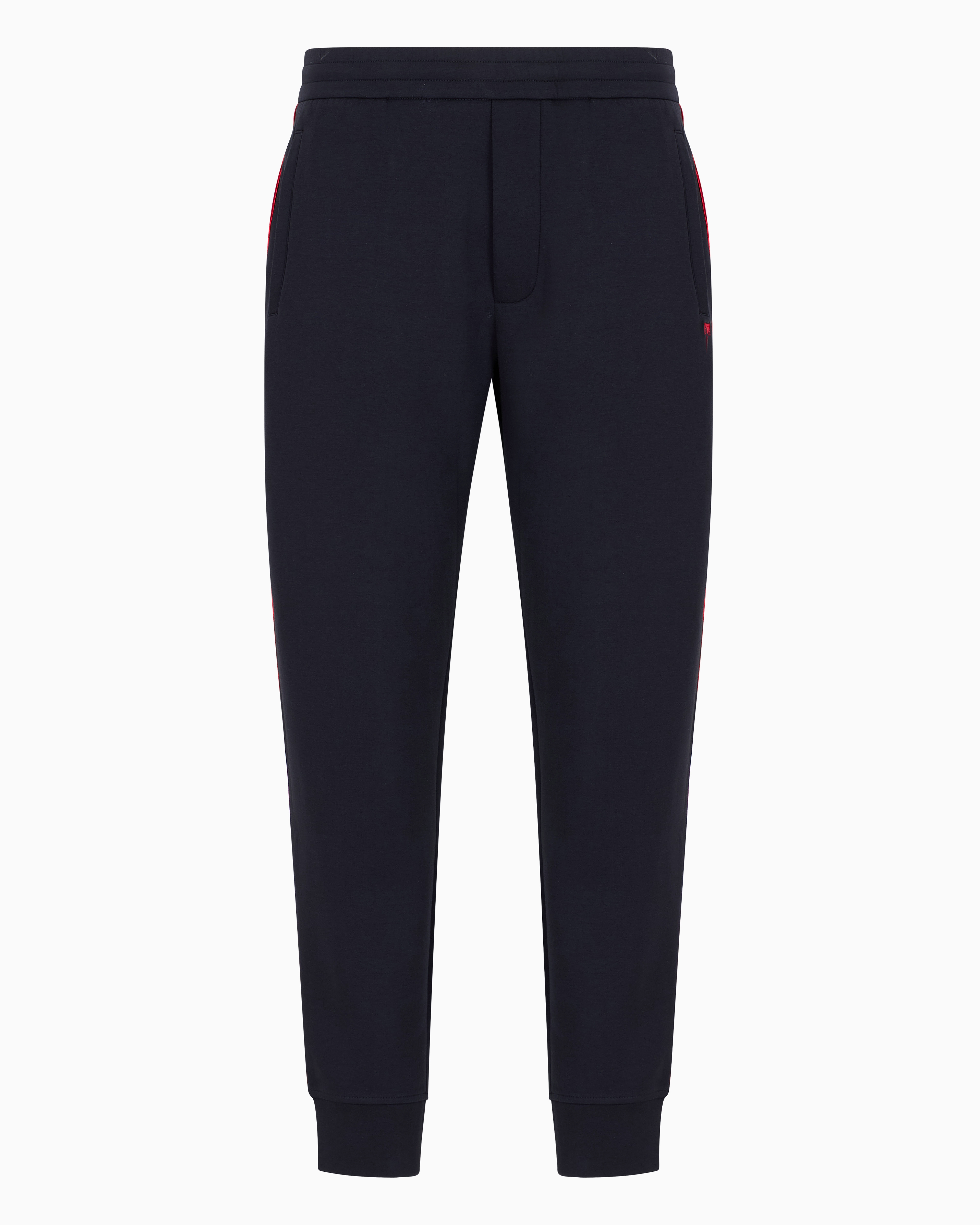 Emporio Armani Official Store Jersey Joggers With Piping In Navy Blue