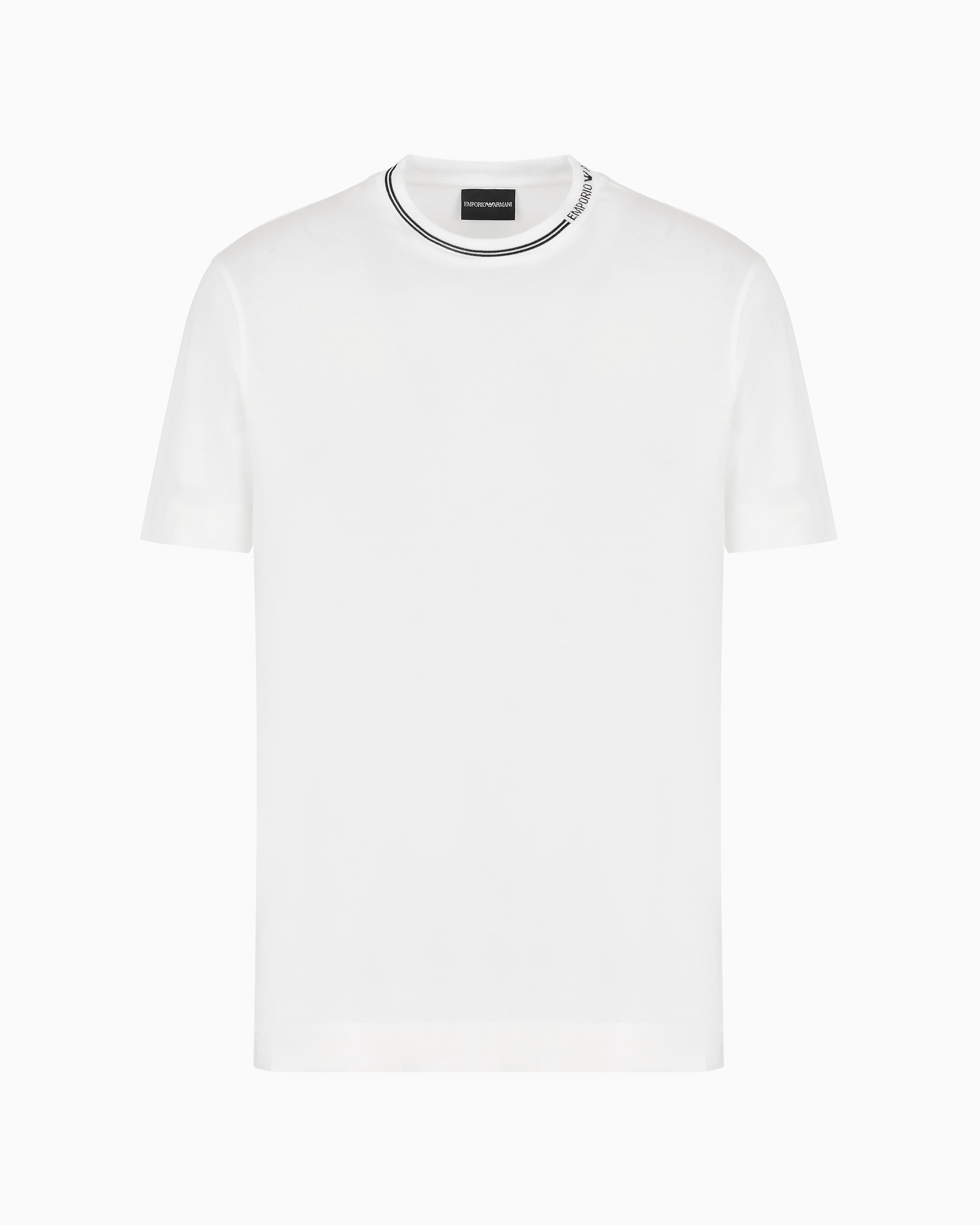 Emporio Armani Official Store Asv Lyocell-blend Jersey T-shirt With Logo On Collar In White