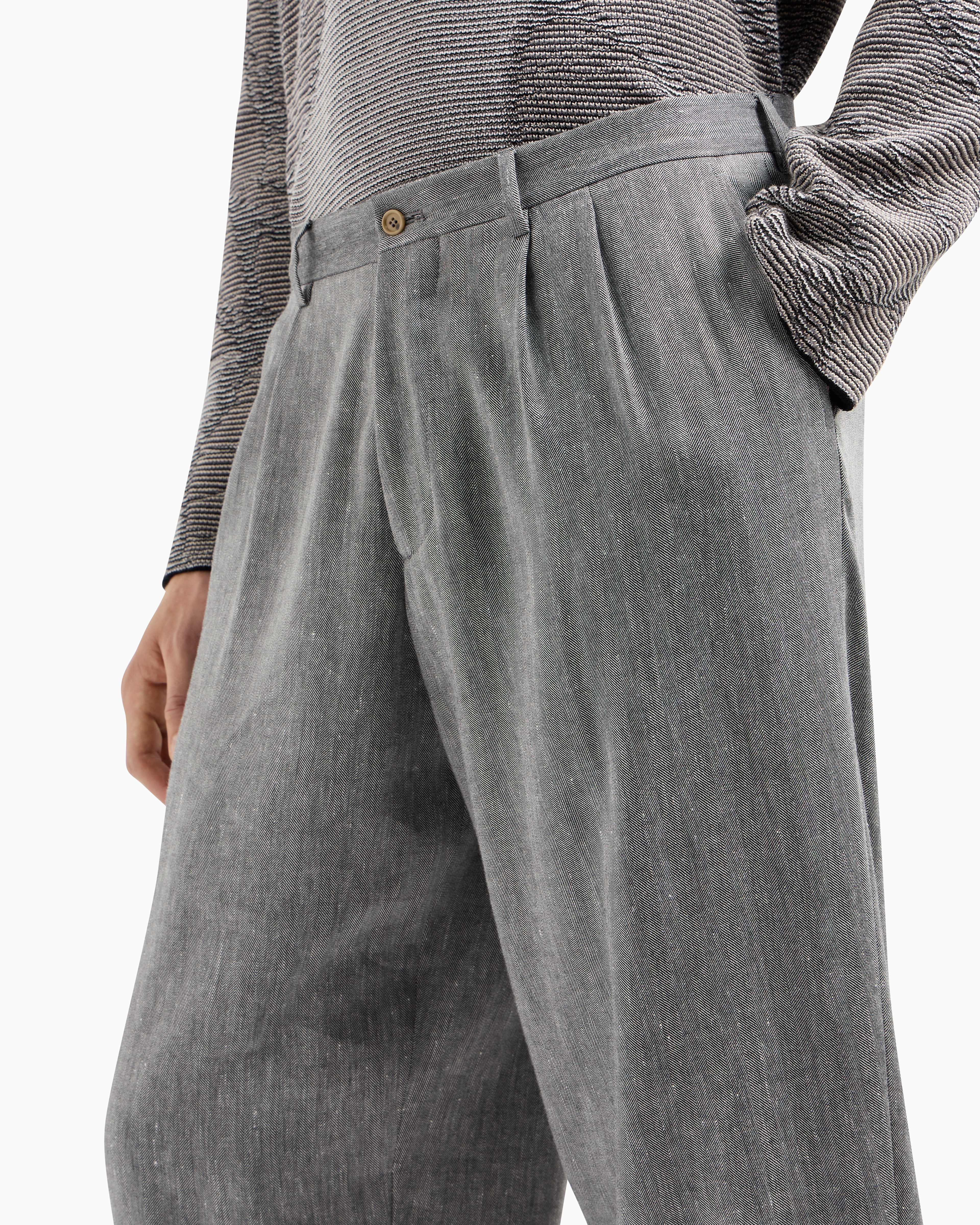 Giorgio Armani Double-pleat Trousers In Chevron Linen And Virgin Wool