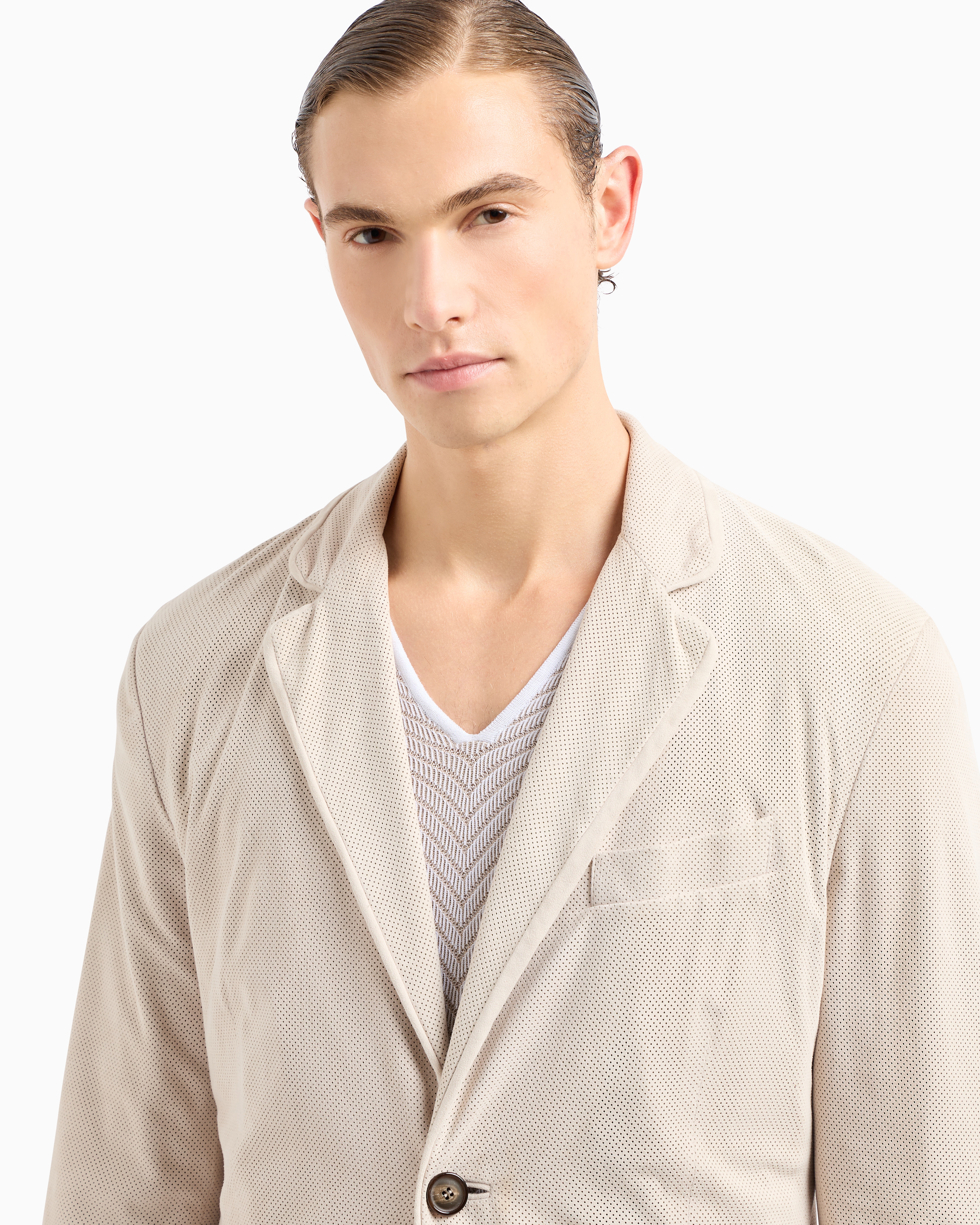 Giorgio Armani Single-breasted Jacket In Perforated Suede