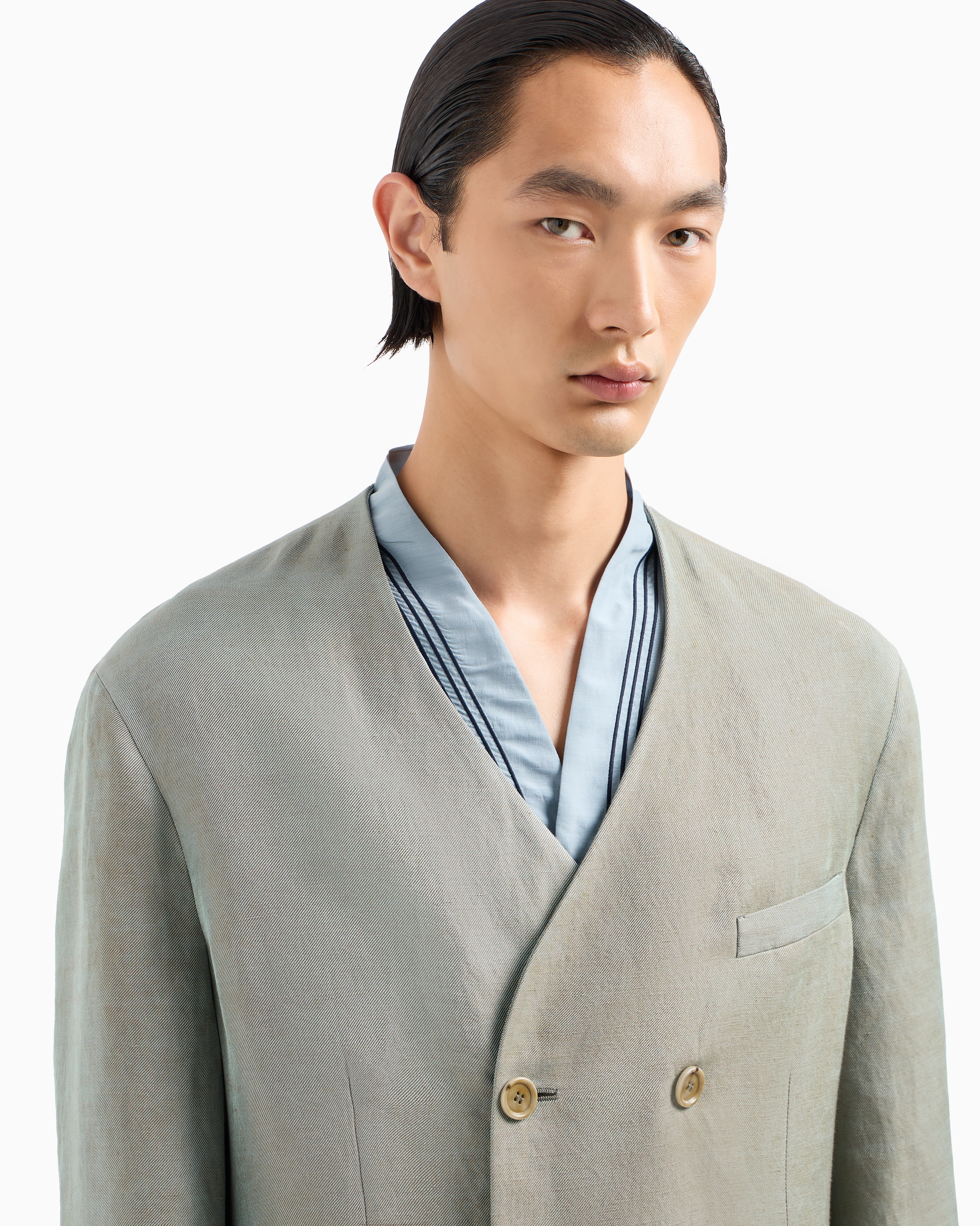 Giorgio Armani Double-breasted Jacket In Iridescent Linen Twill