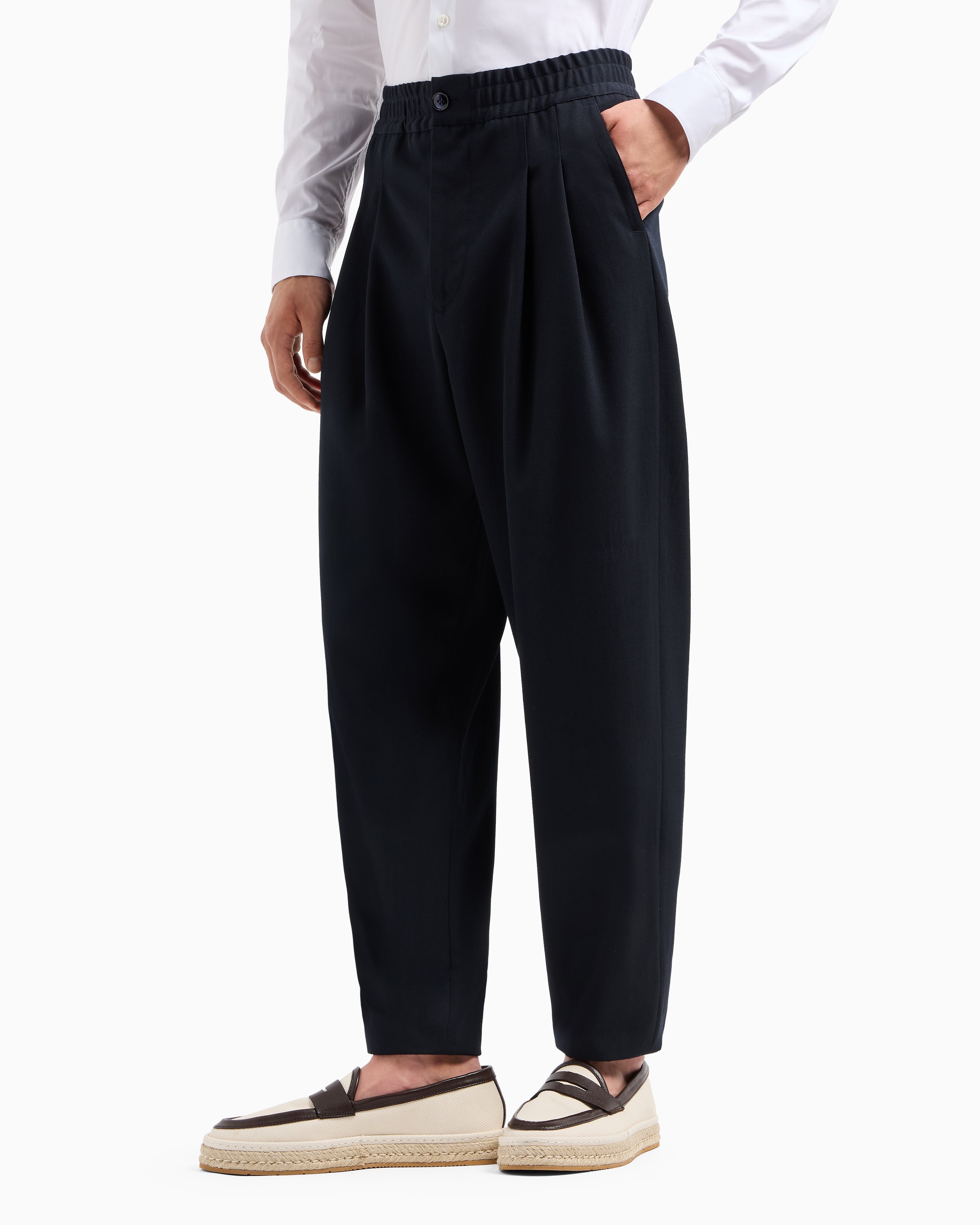 Giorgio Armani Double-pleat Trousers In Virgin Wool In Blue