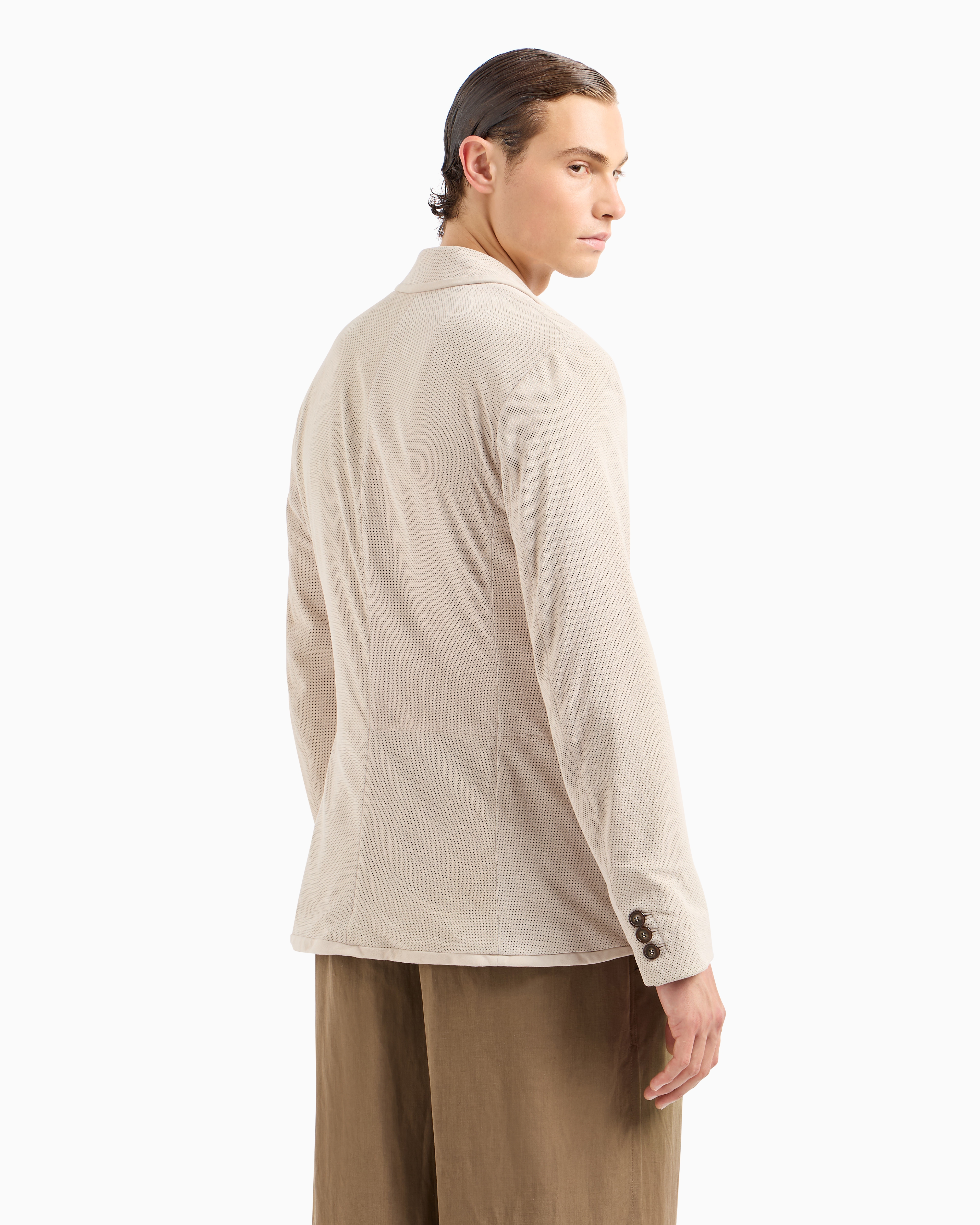 Giorgio Armani Single-breasted Jacket In Perforated Suede