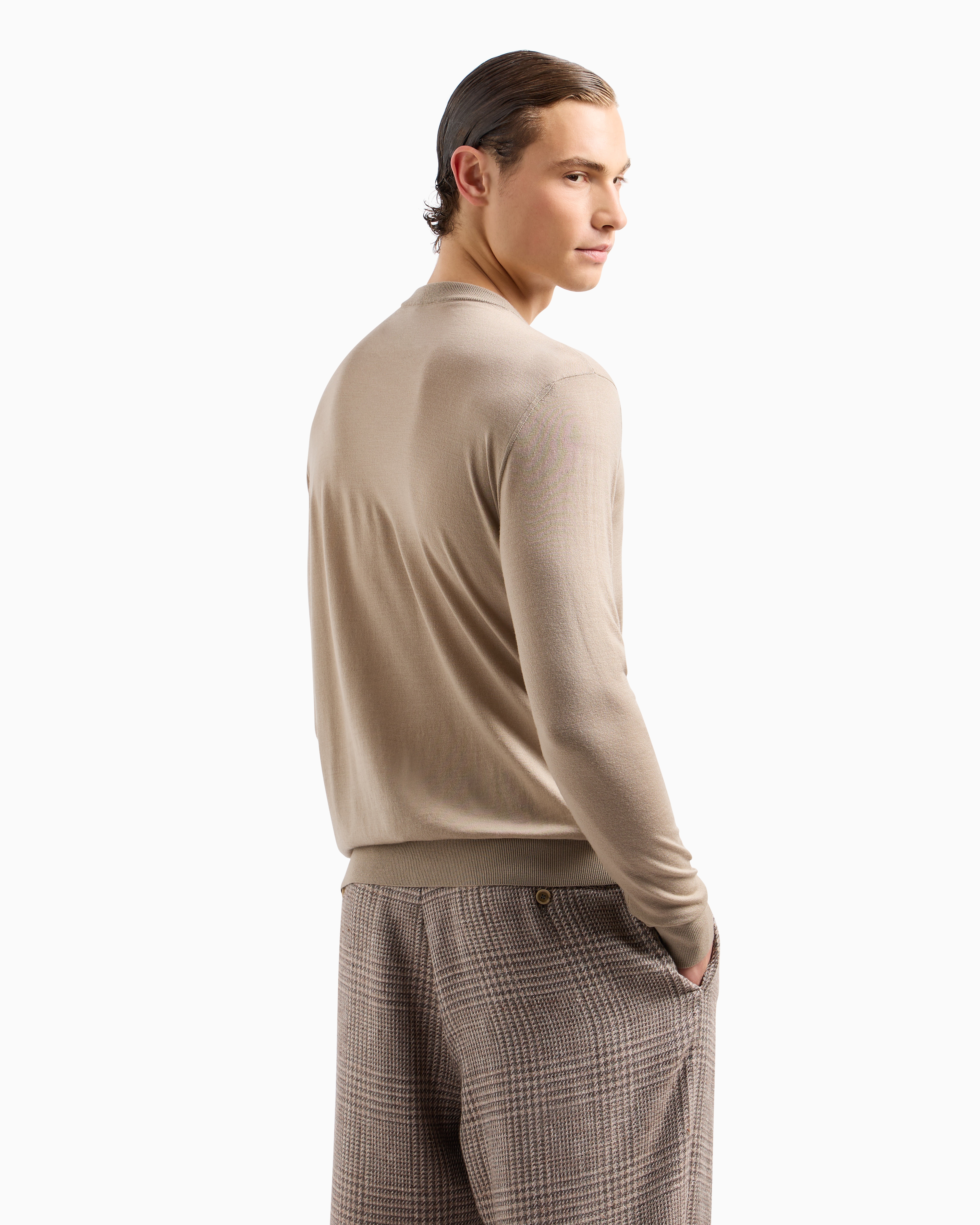 クルーネックセーター バージンウール ロゴ | Giorgio Armani
