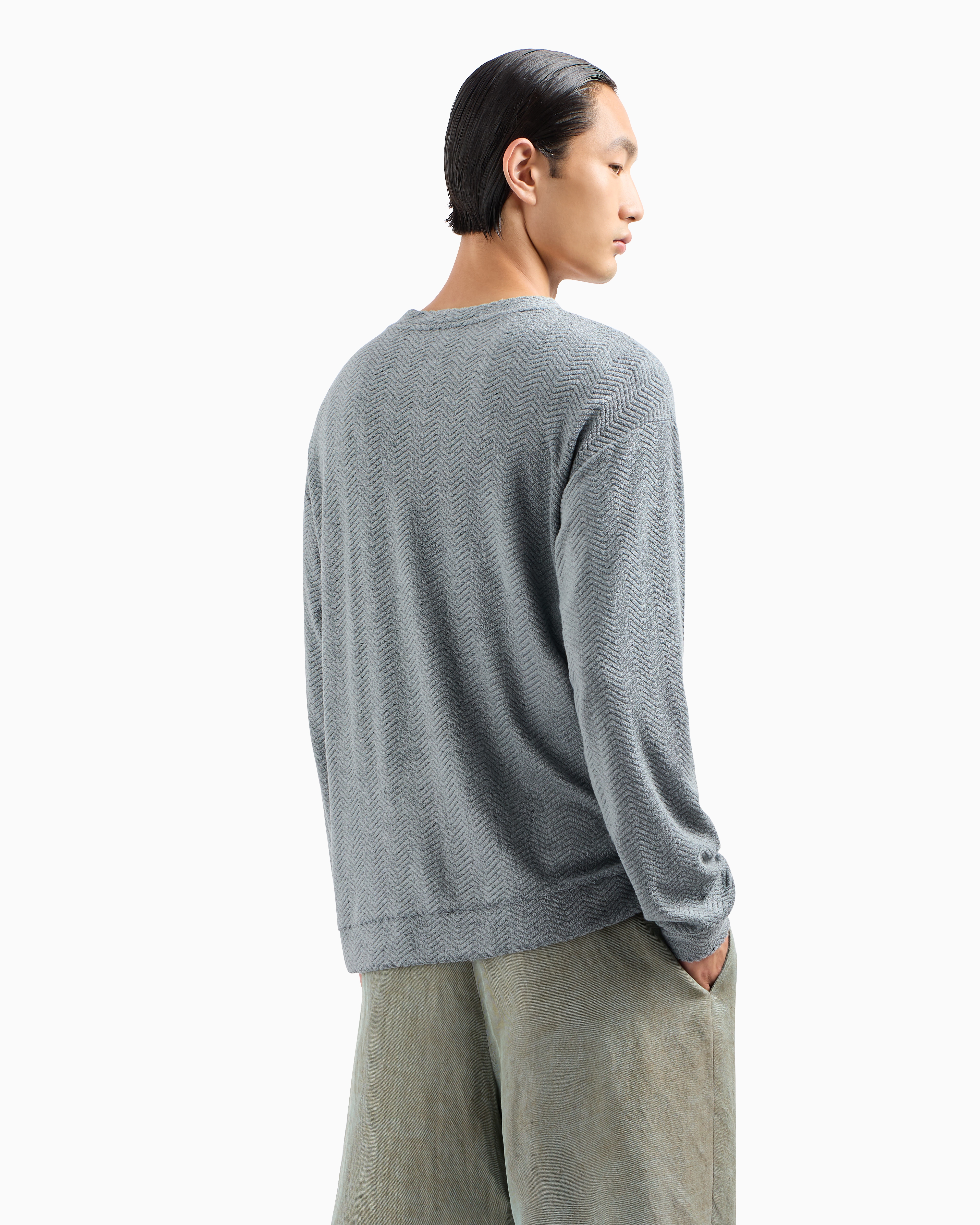 Giorgio Armani Crew-neck Sweatshirt In Chevron Silk And Cotton