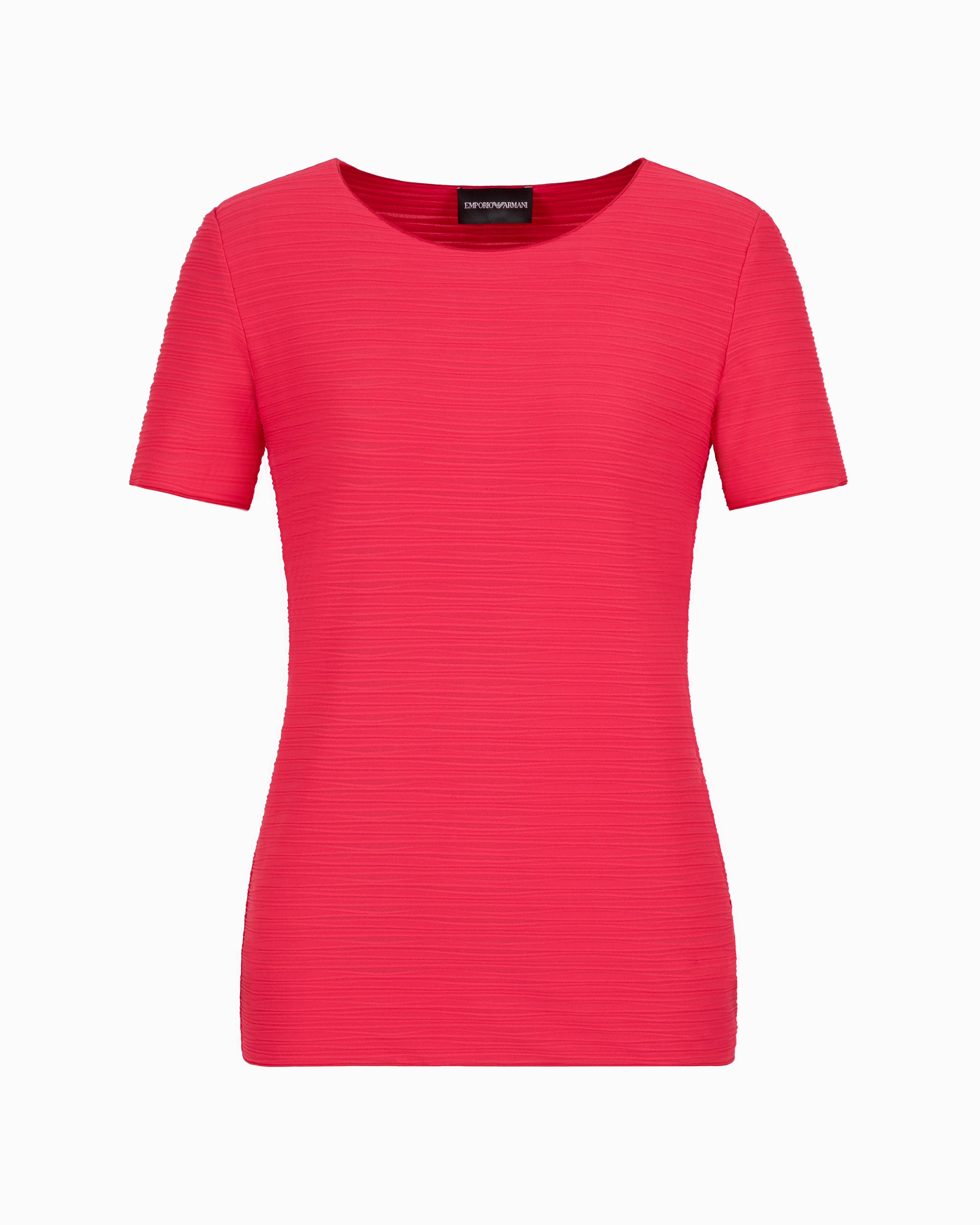 EMPORIO ARMANI STRETCH JERSEY SHORT-SLEEVED JUMPER WITH AN EMBOSSED IRREGULAR KNIT 