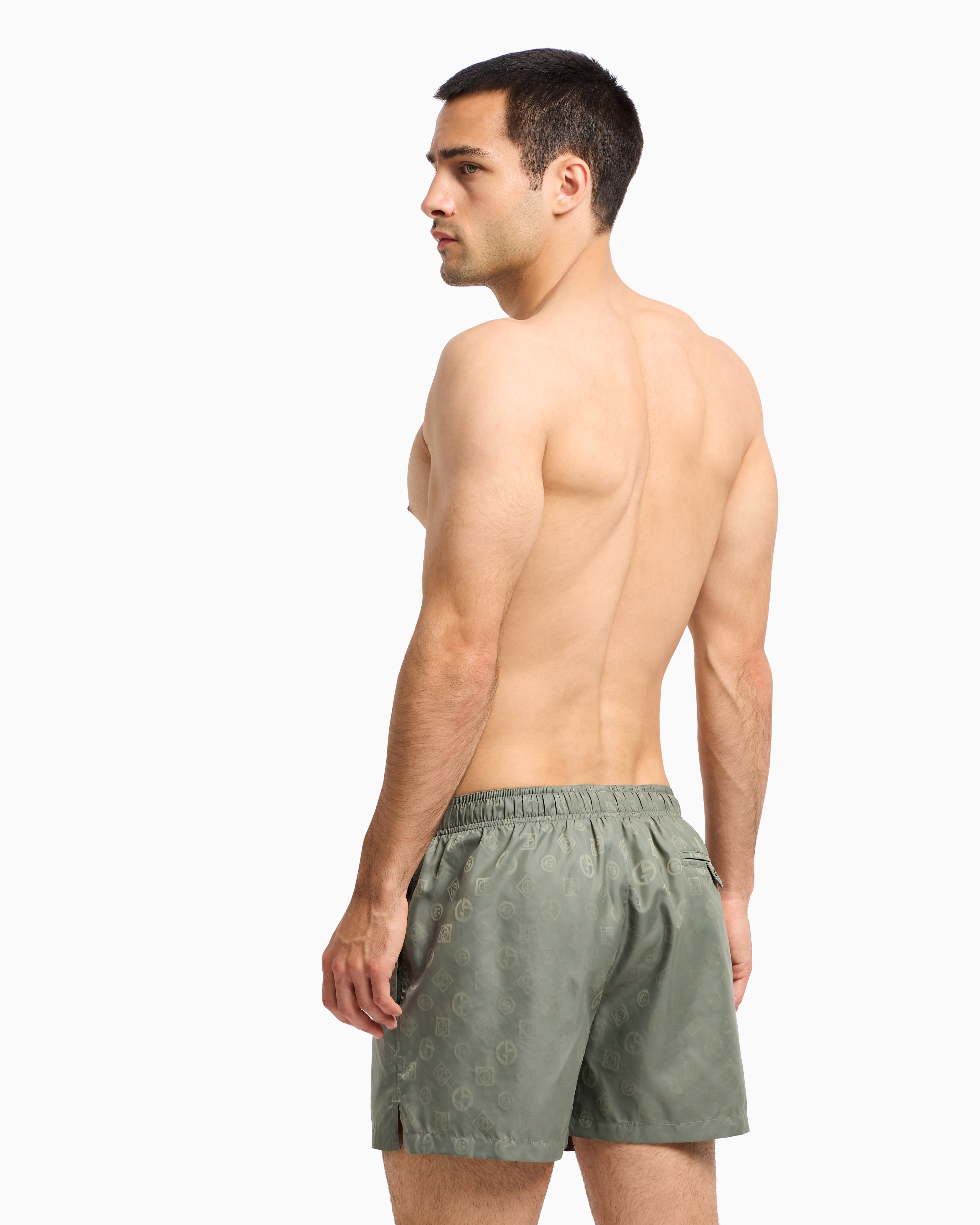 Giorgio Armani Monogram Swim Trunks In Green