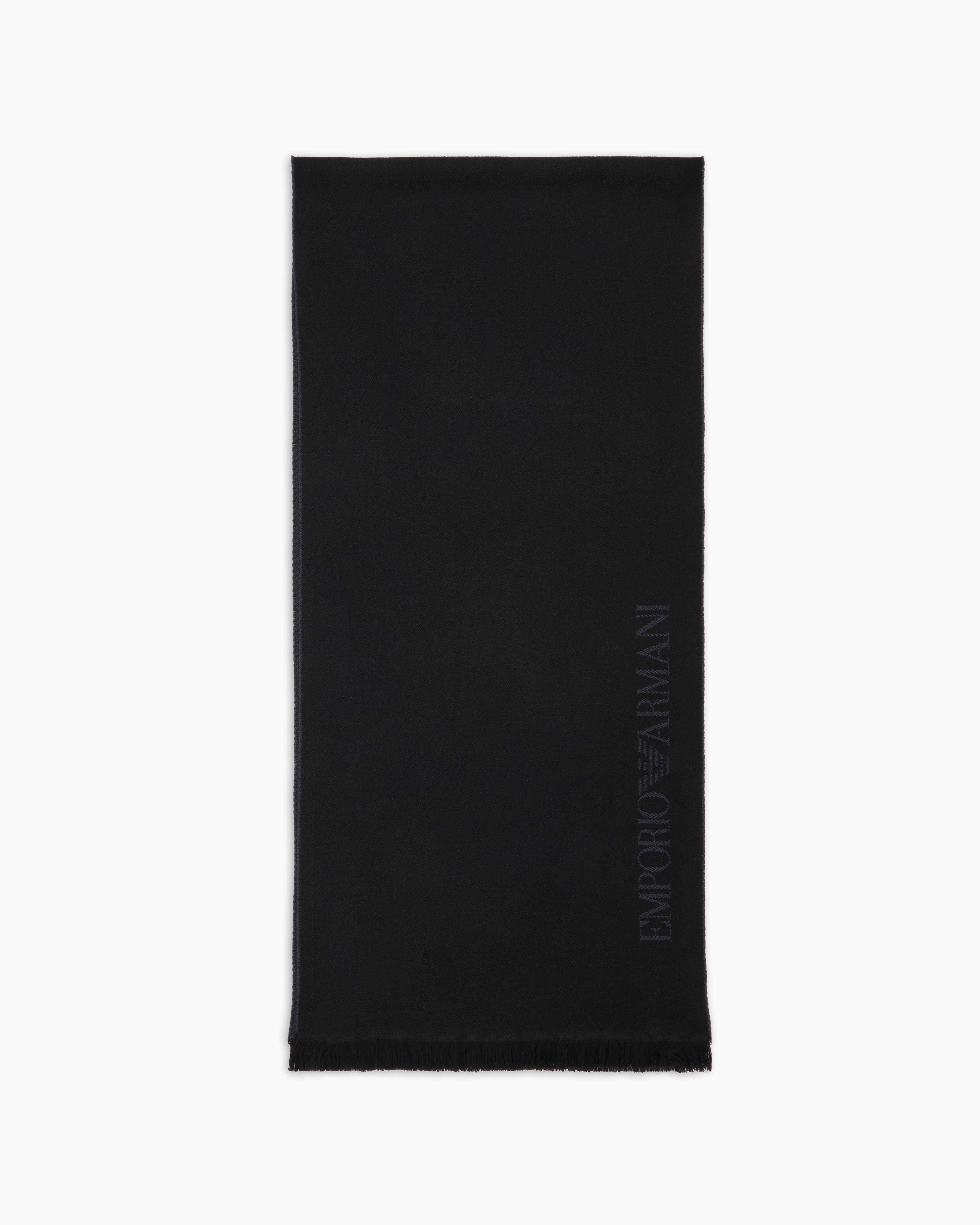 Emporio Armani Official Store Wool Scarf With Jacquard Logo Lettering In Black Logo