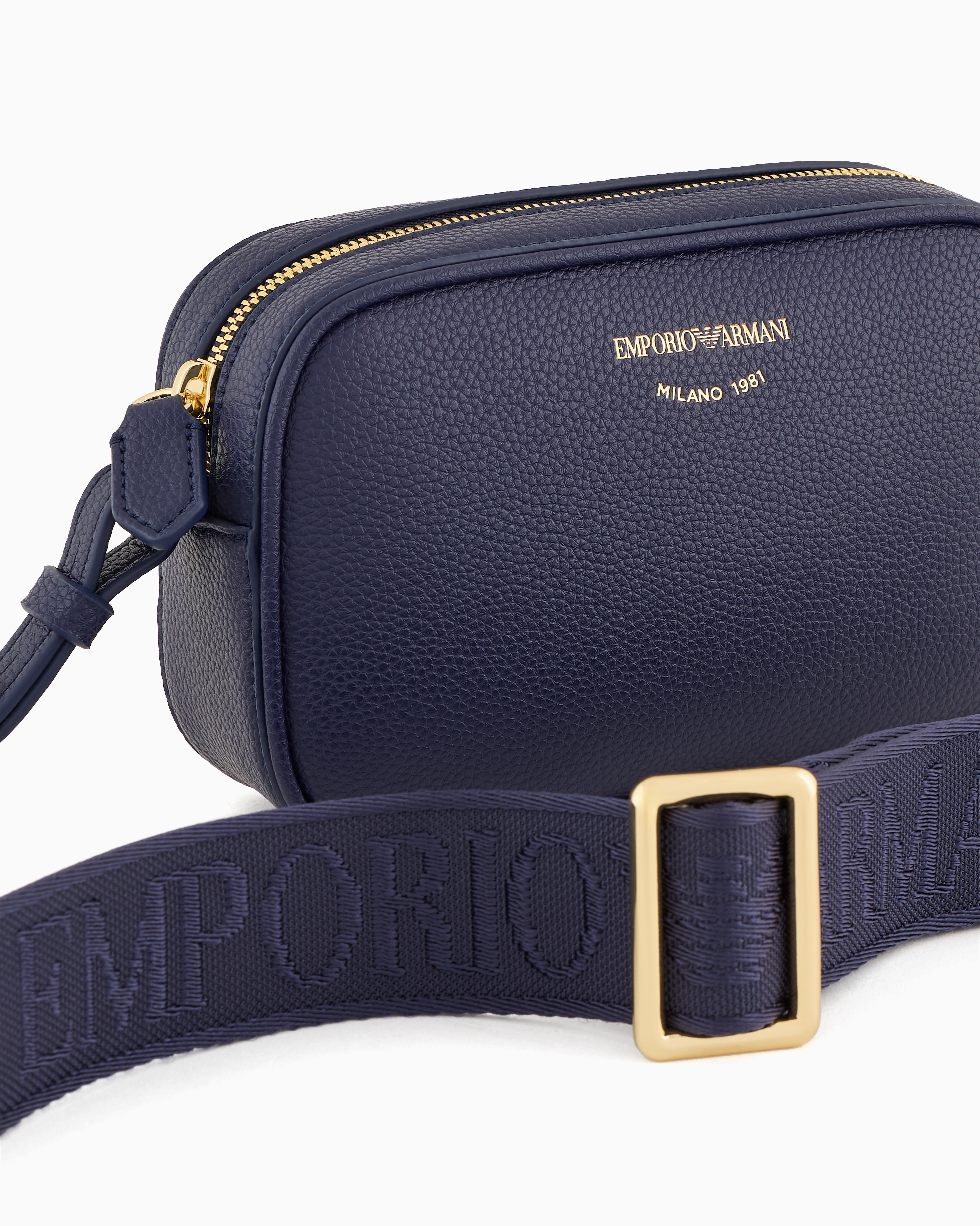 Emporio Armani Official Store Deer-print Camera Case With Shoulder Strap In Bleu