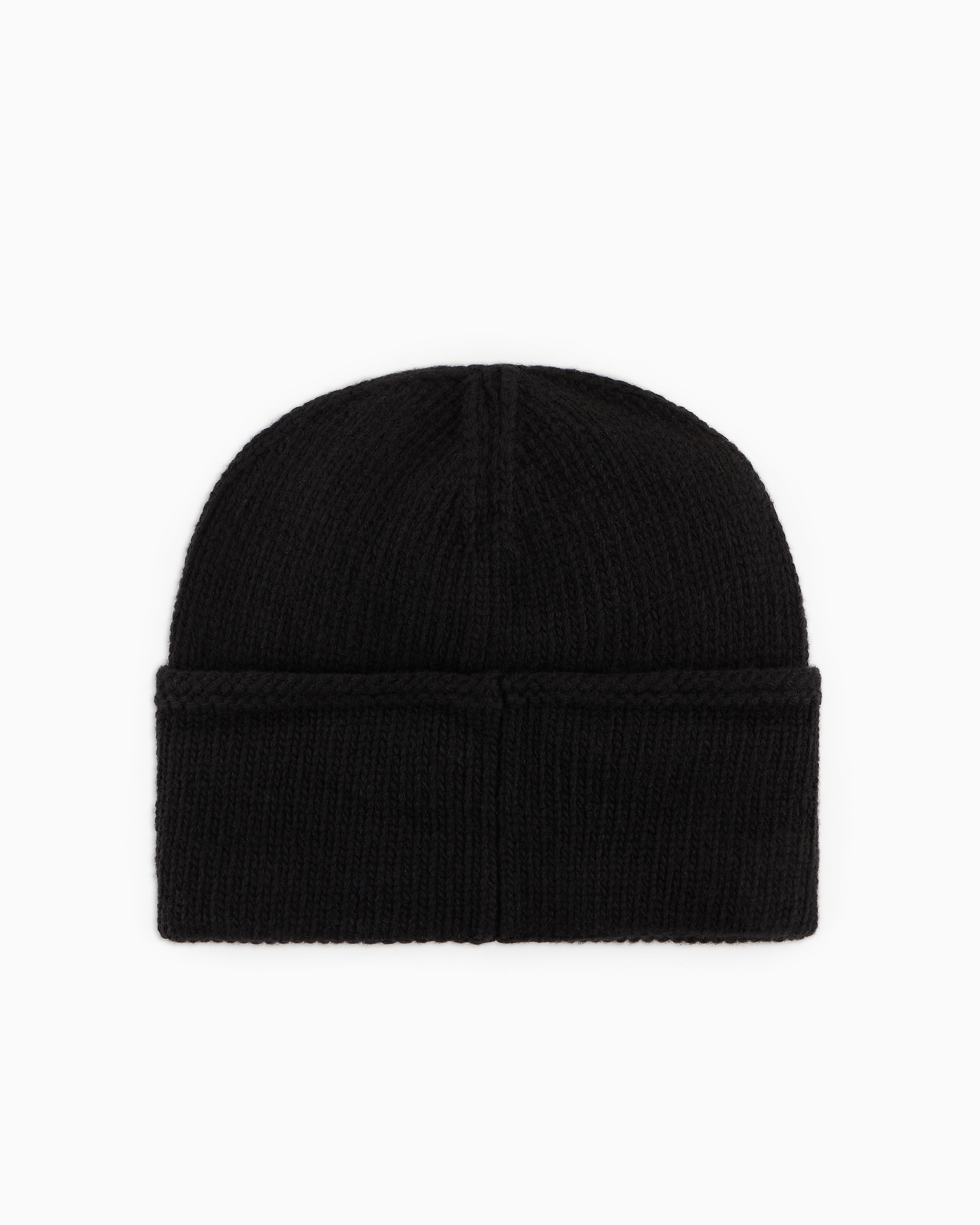 Emporio Armani Official Store Ribbed Wool Beanie With Ea Signature Embroidery In Black