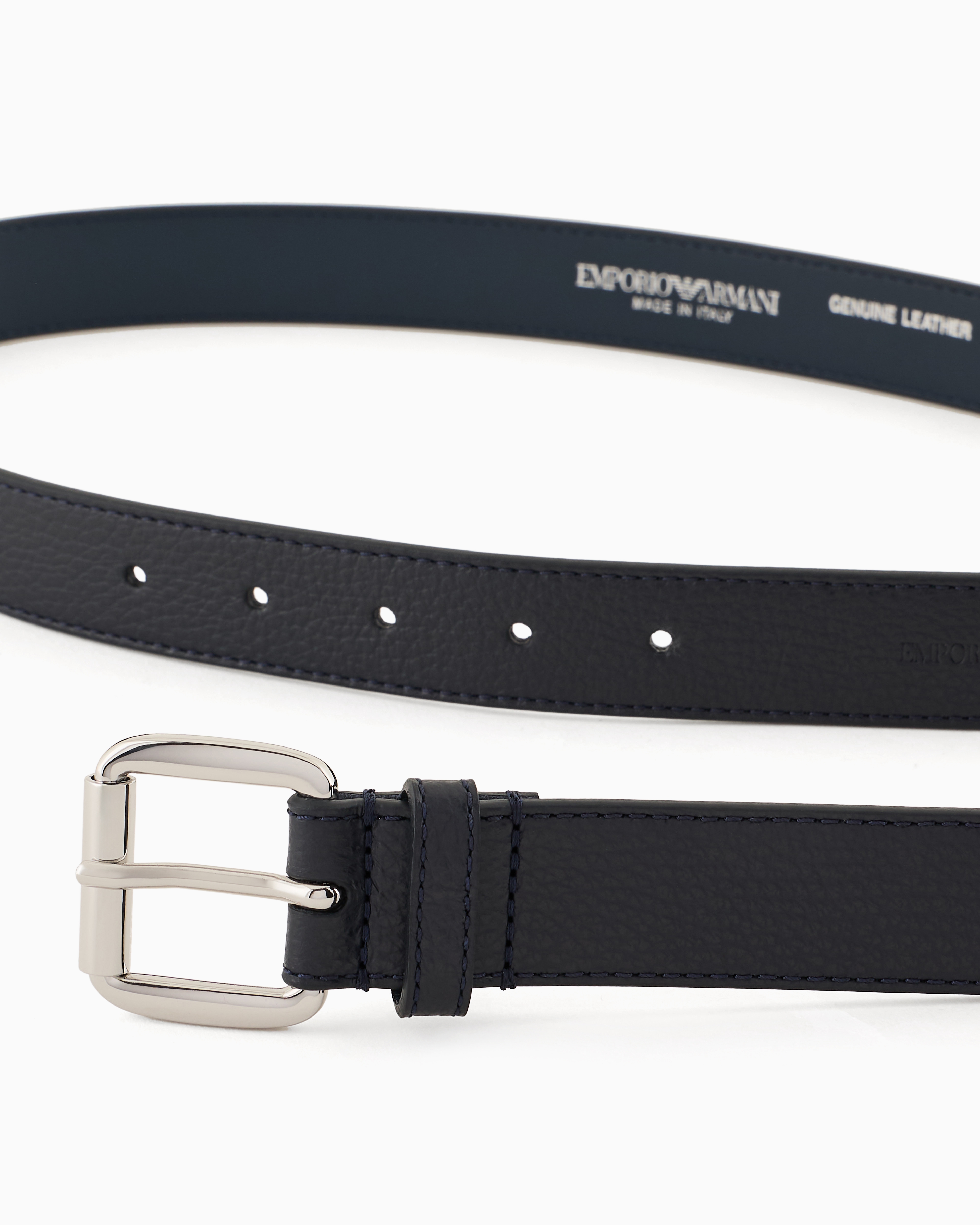 Emporio Armani Official Store Smooth Leather Belt In Navy Blue