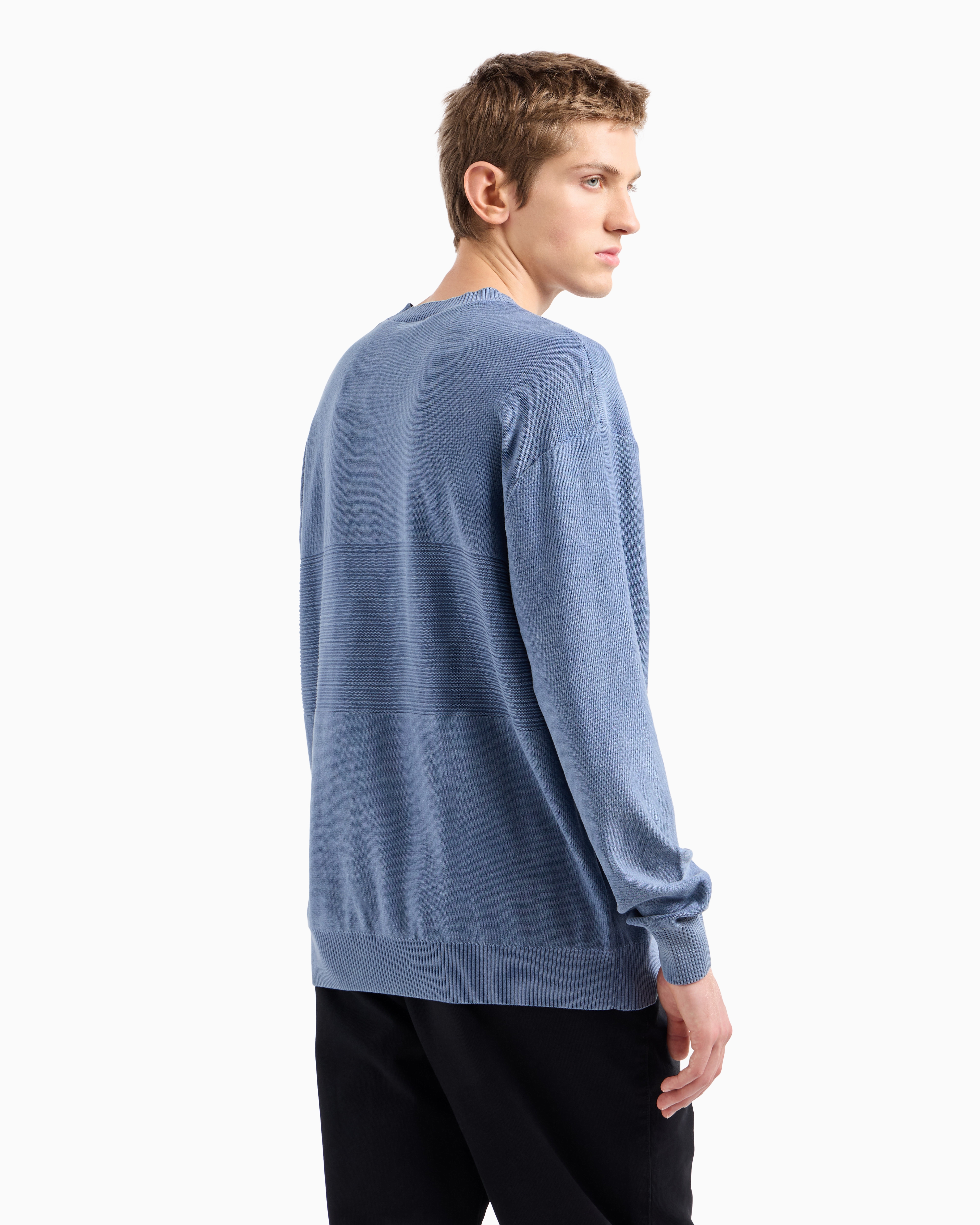 Crew-neck cotton sweater with central processing