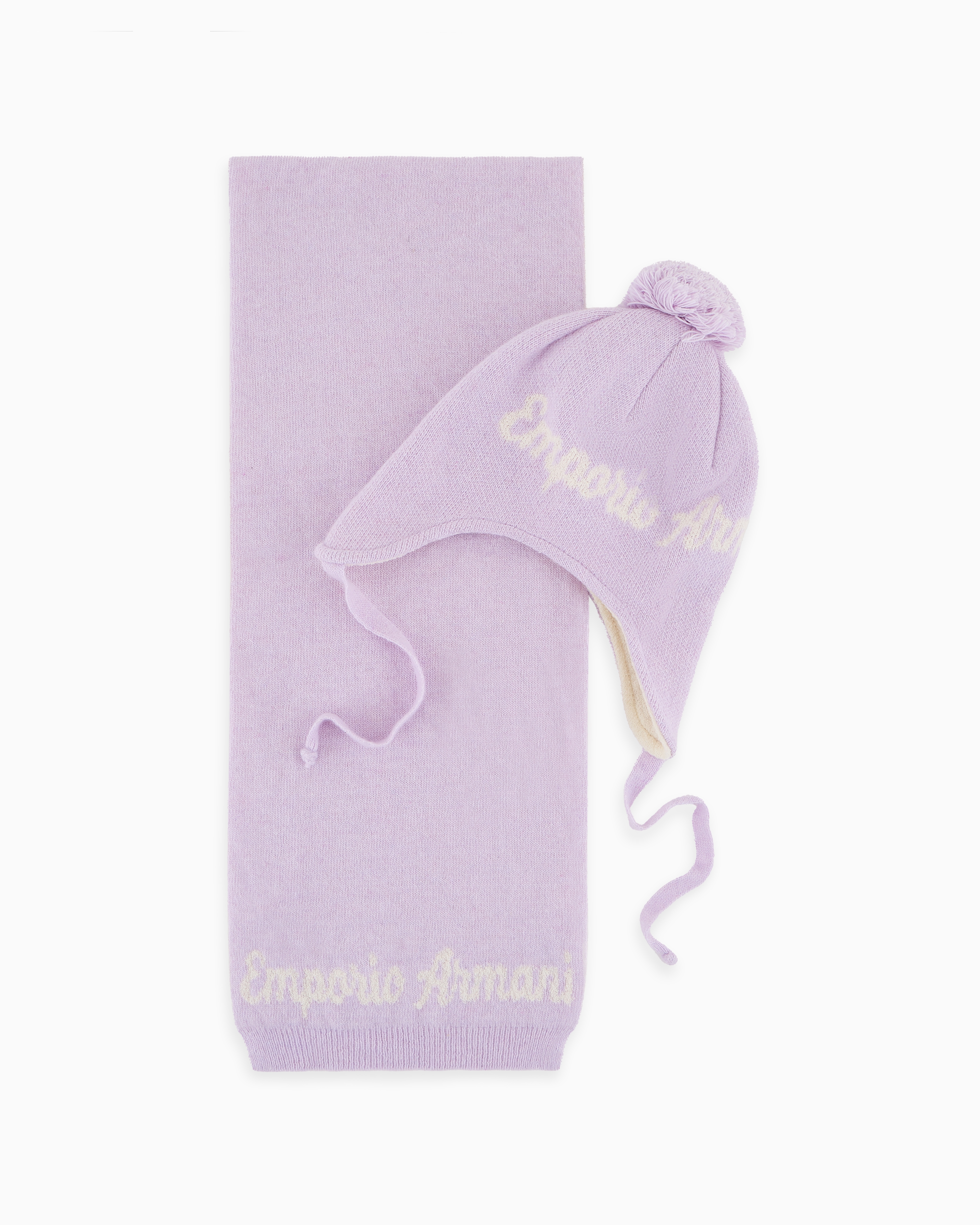 Emporio Armani Official Store Beret And Scarf Set With Jacquard Logo In Pink