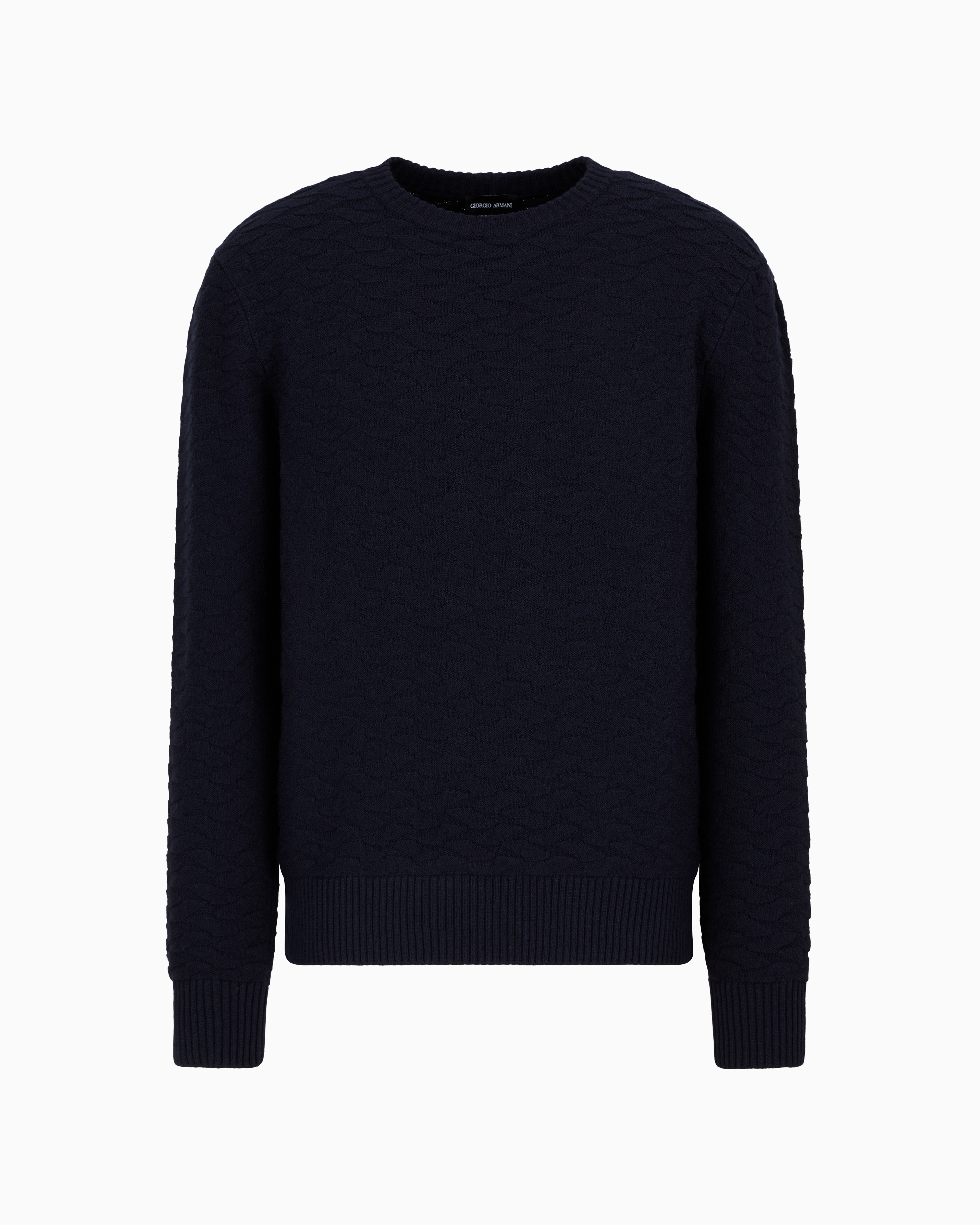 Giorgio Armani Official Store Jacquard Virgin-wool Blend Crew-neck Jumper In Midnight Blue