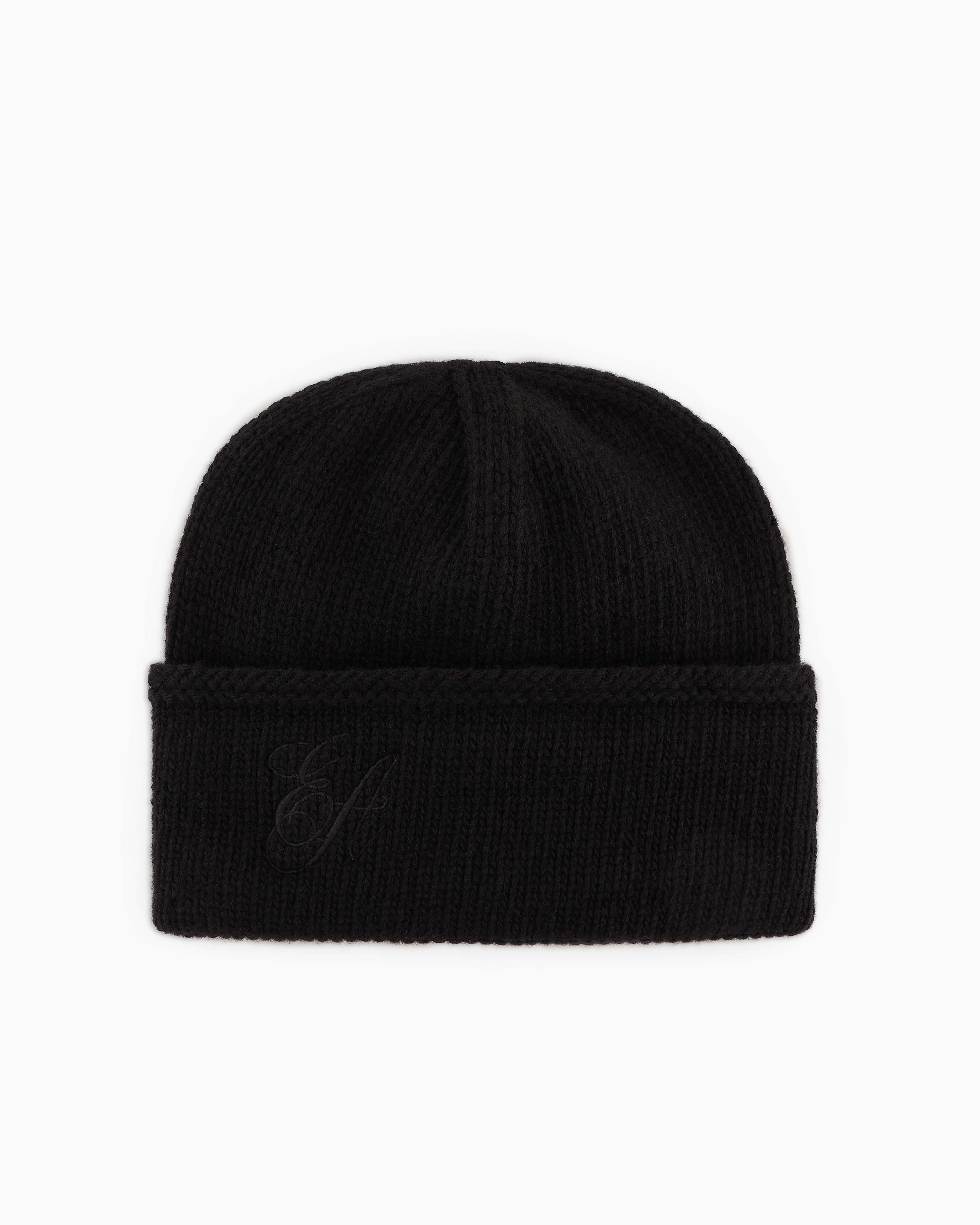 Emporio Armani Official Store Ribbed Wool Beanie With Ea Signature Embroidery In Black