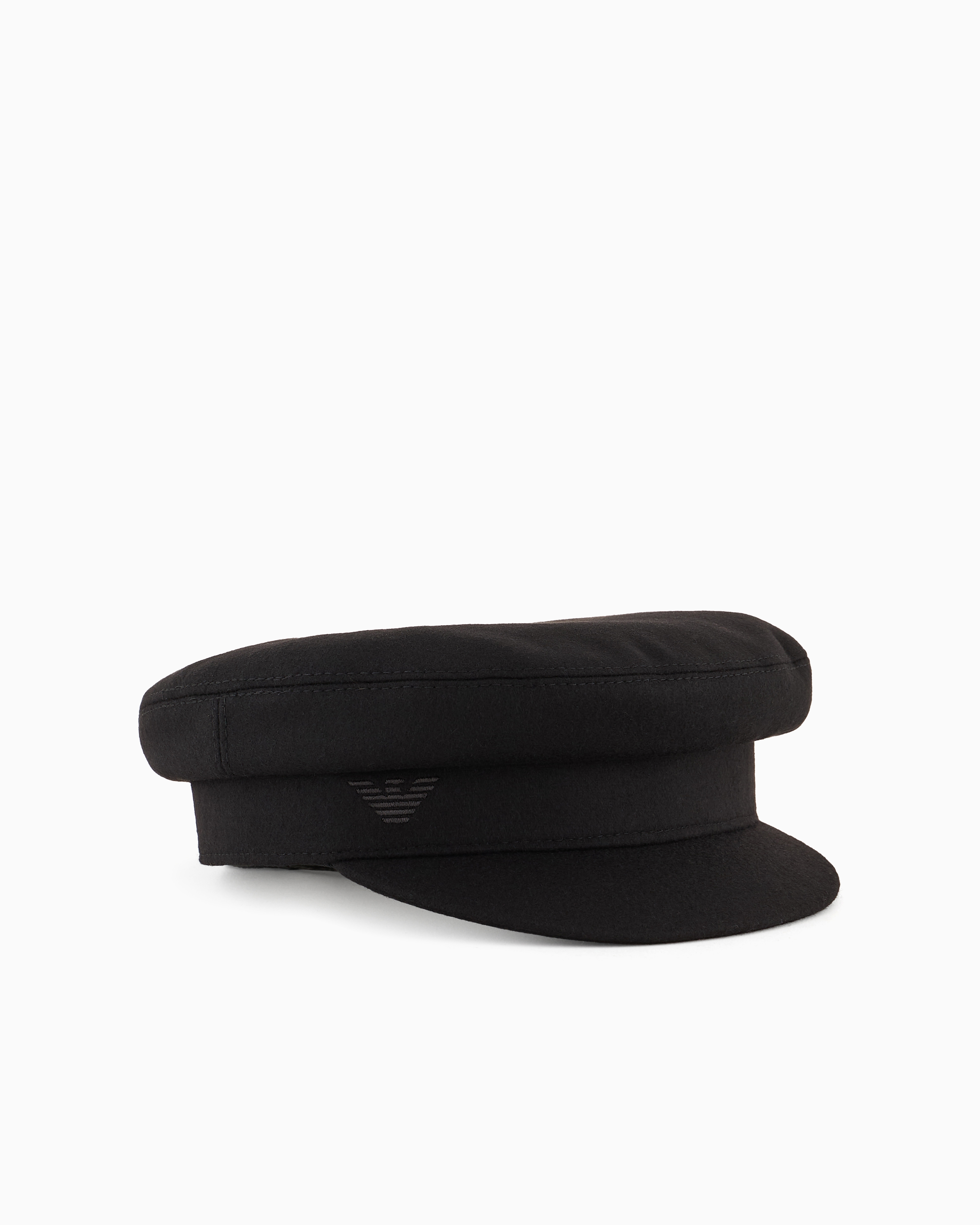 Emporio Armani Official Store Wool Cloth Beret With Visor In Black