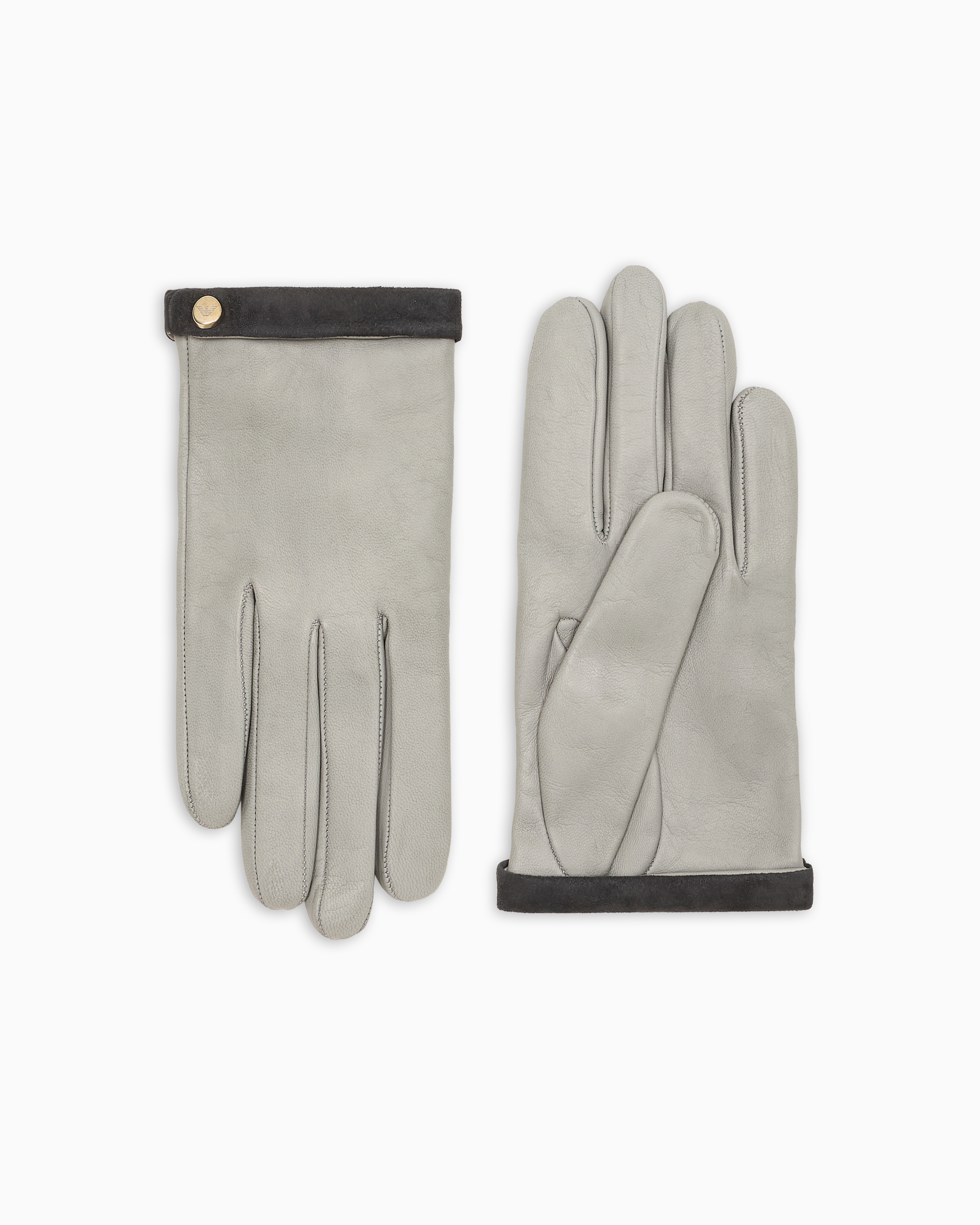 Emporio Armani Nappa-leather Gloves With Suede Trim In Gray